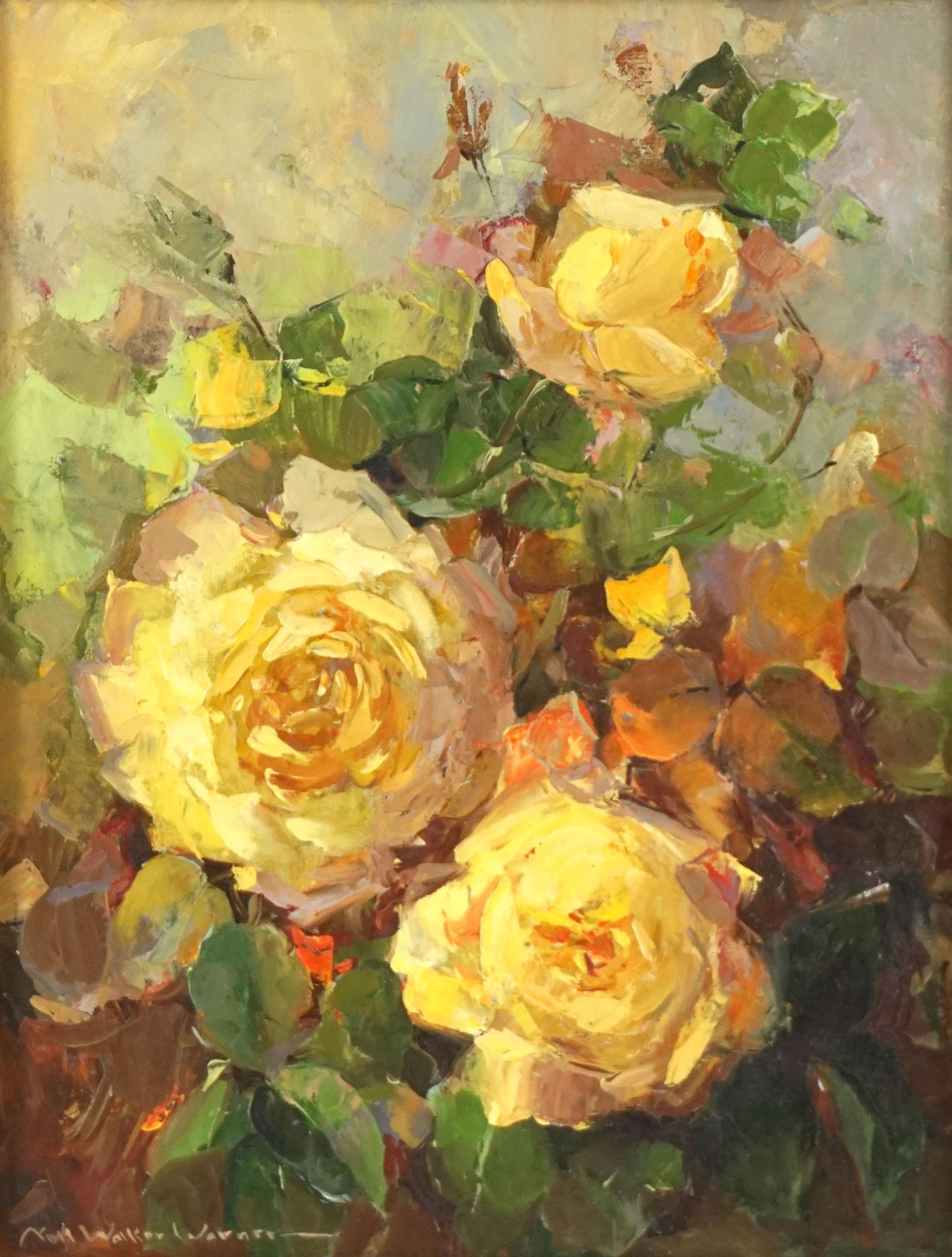 Original Oil Painting of Cheerful Yellow Roses by Nell Walker Warner For Sale 1