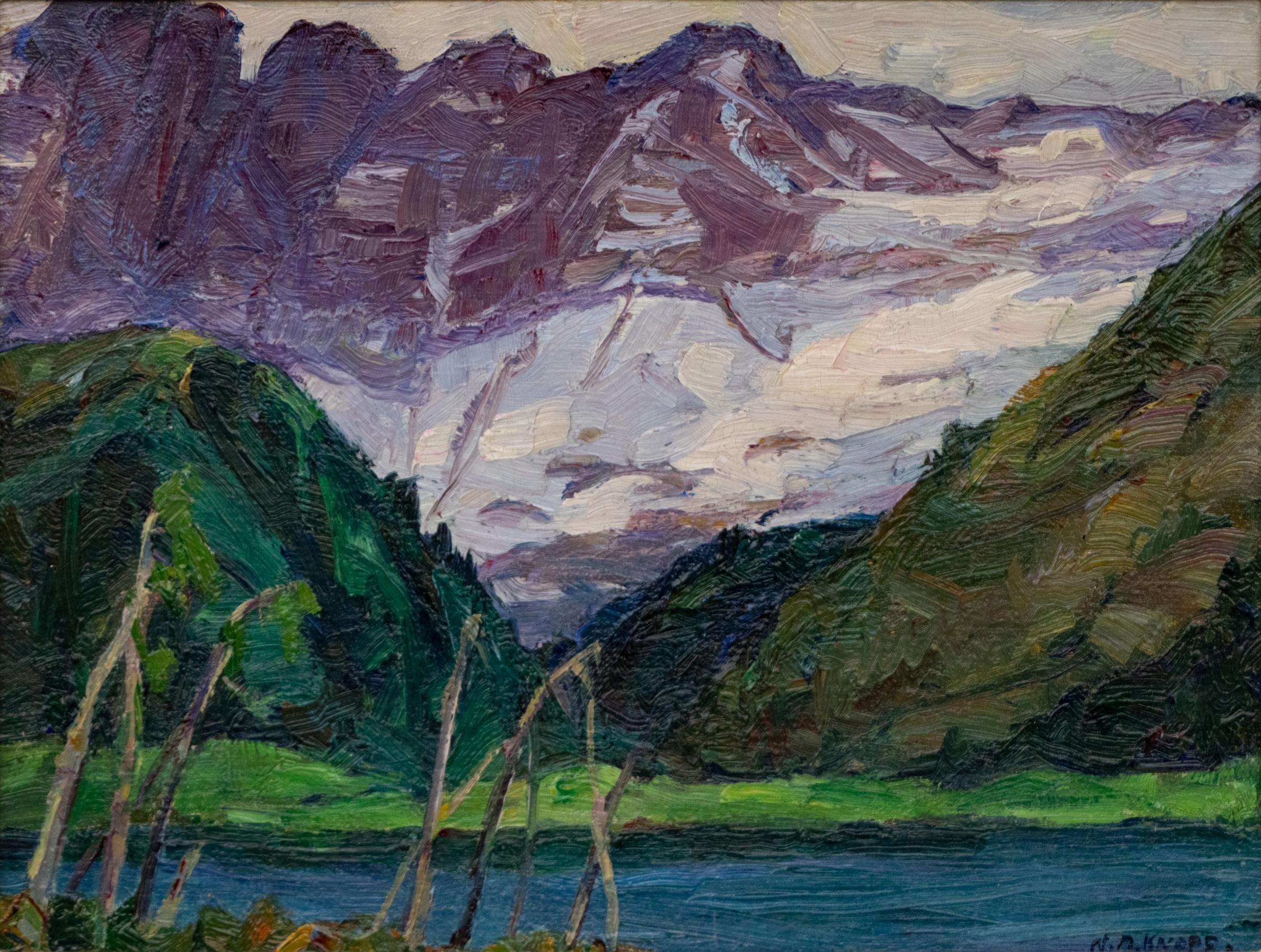 Nel Parco dei Ghiacciai: dipinto a olio originale del 1920 del Parco Nazionale dei Ghiacciai, Montana in vendita 2