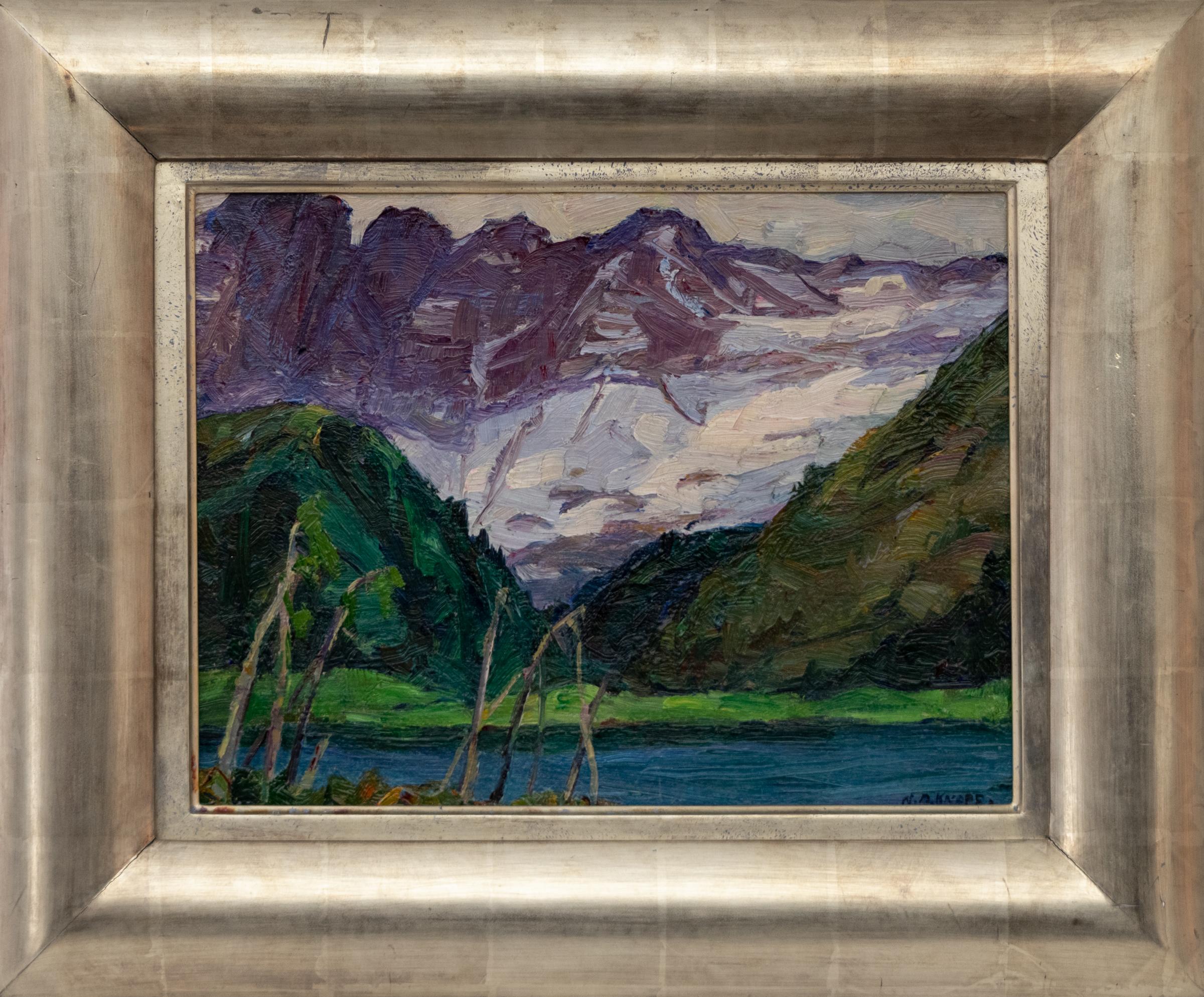 Nel Parco dei Ghiacciai: dipinto a olio originale del 1920 del Parco Nazionale dei Ghiacciai, Montana - Painting di Nellie Augusta Knopf