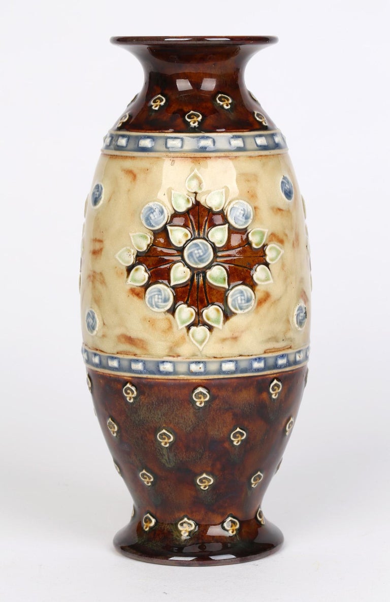 Nellie Garbett for Doulton Lambeth Art Nouveau Floral Pattern Vase For Sale 4