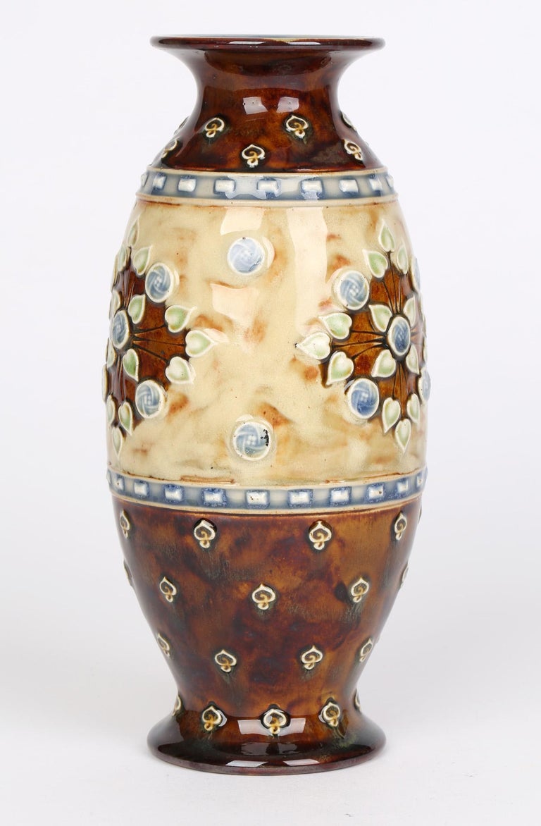 Nellie Garbett for Doulton Lambeth Art Nouveau Floral Pattern Vase For Sale 8