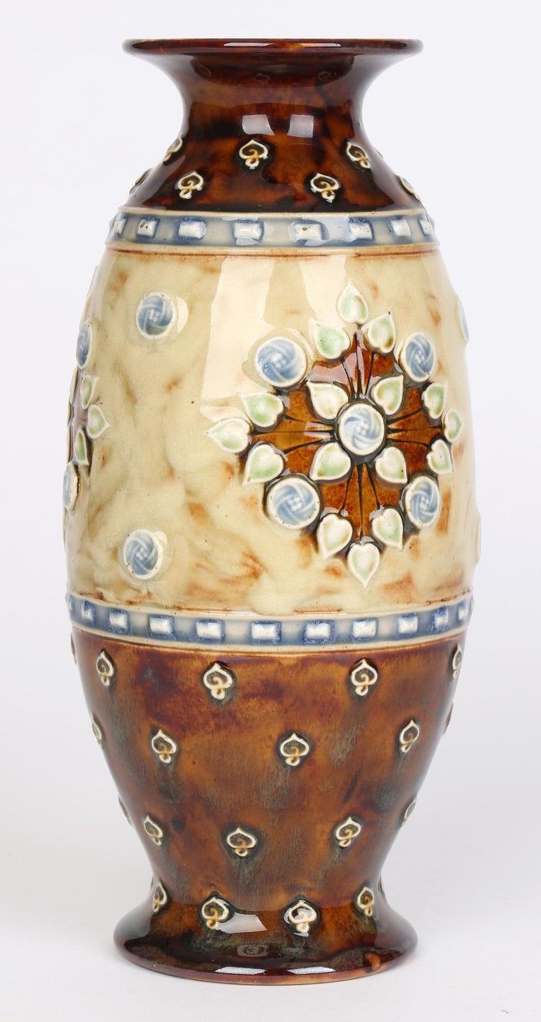 Nellie Garbett for Doulton Lambeth Art Nouveau Floral Pattern Vase For Sale 1