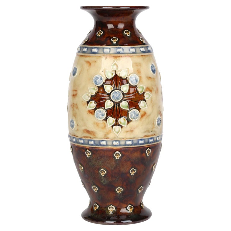 Nellie Garbett for Doulton Lambeth Art Nouveau Floral Pattern Vase For Sale