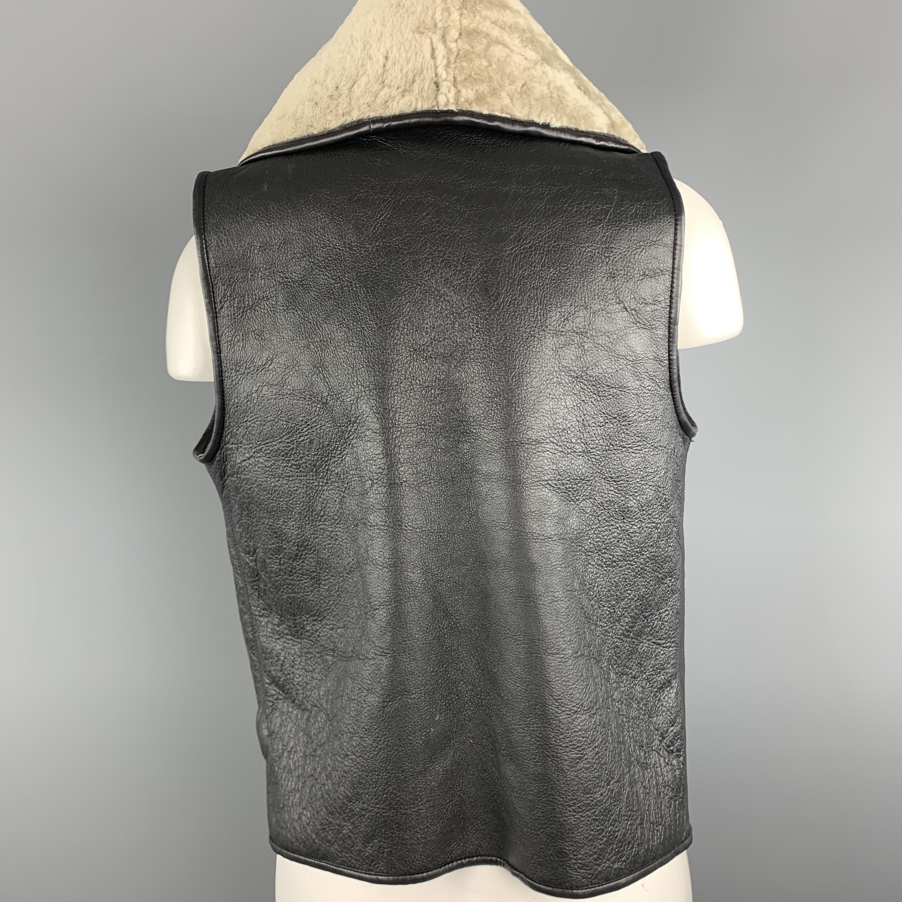 NELLIE PARTOW Size XS Black & Beige Shearling Draped Lapel Vest 2