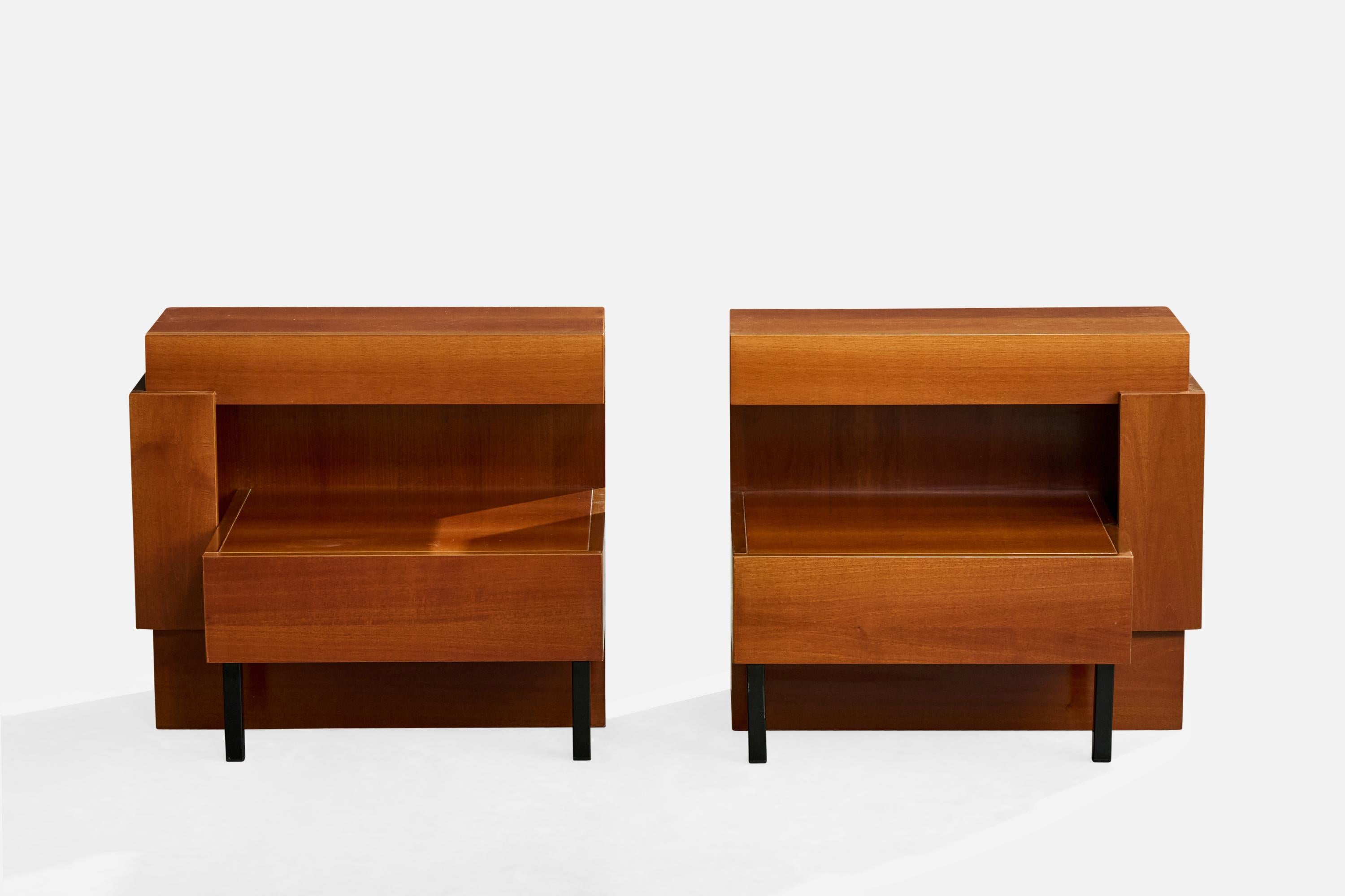 Mid-Century Modern Nello Baroni Attribution, Nightstands, Wood, Metal, Italy, 1960s For Sale