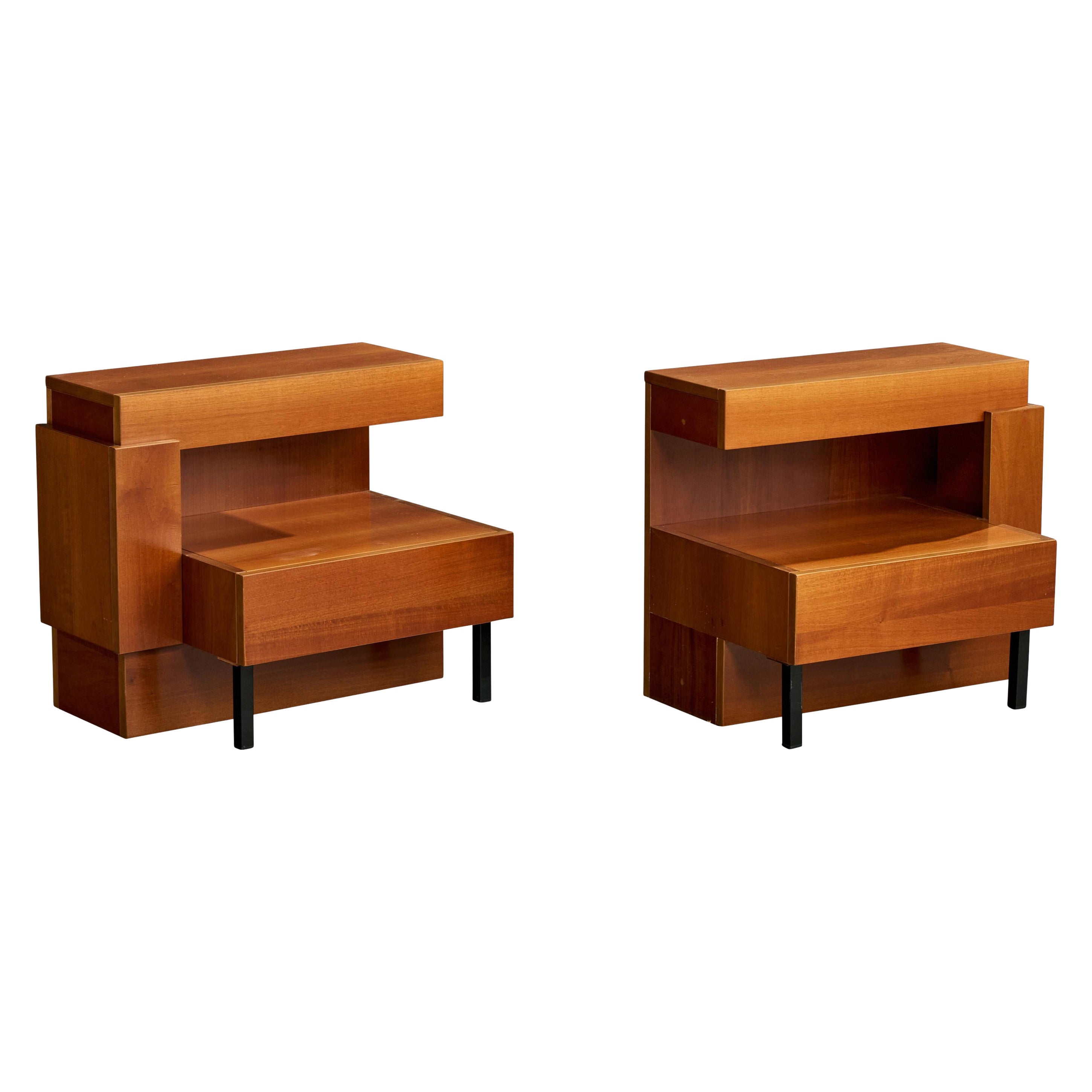 Nello Baroni Attribution, Nightstands, Wood, Metal, Italy, 1960s