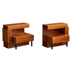 Nello Baroni Attribution, Nightstands, Wood, Metal, Italy, 1960s