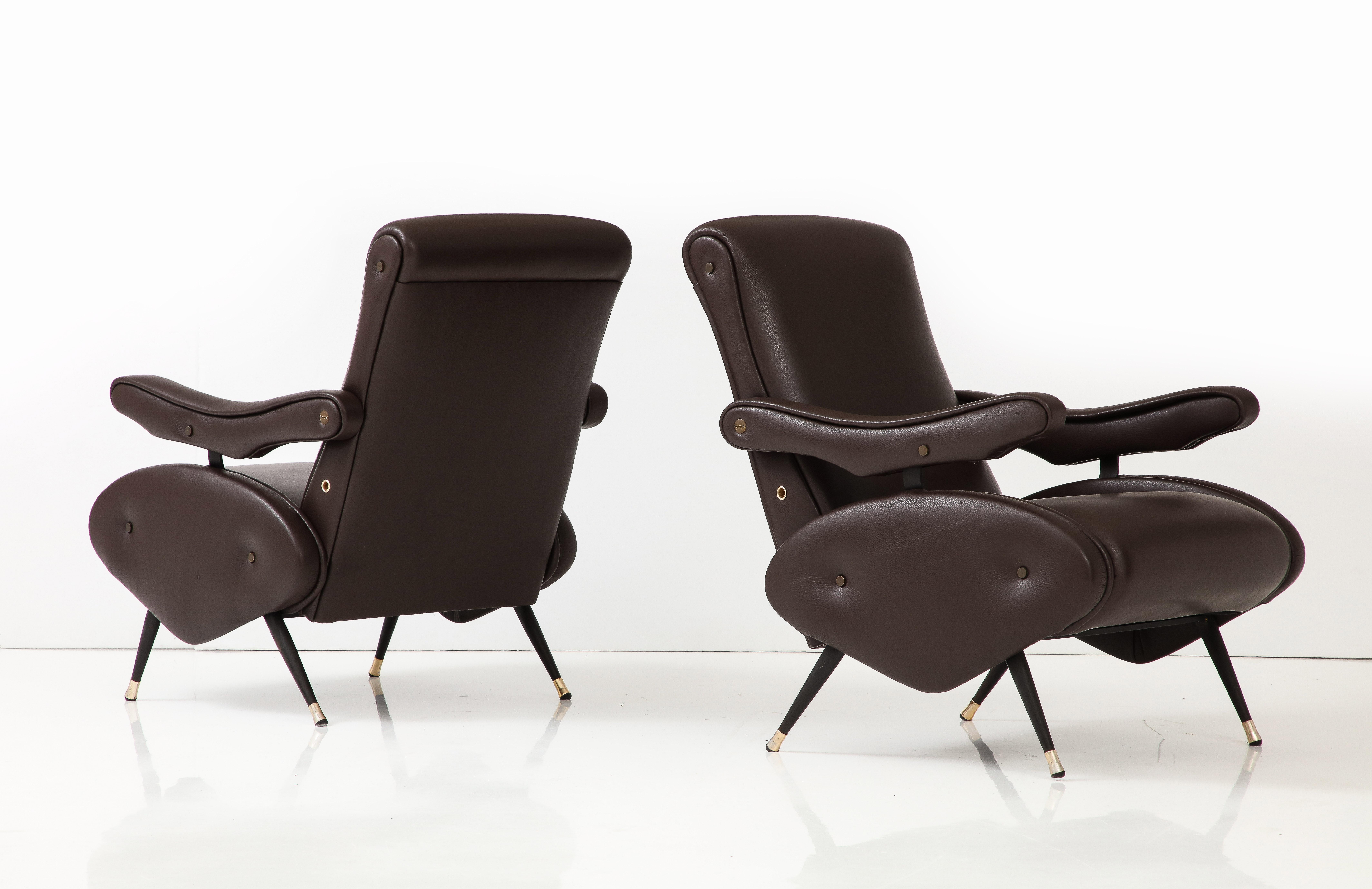 Nello Pini for Novarredo, Pair of Reclining Leather Lounge Chairs, Italy 1959  For Sale 10