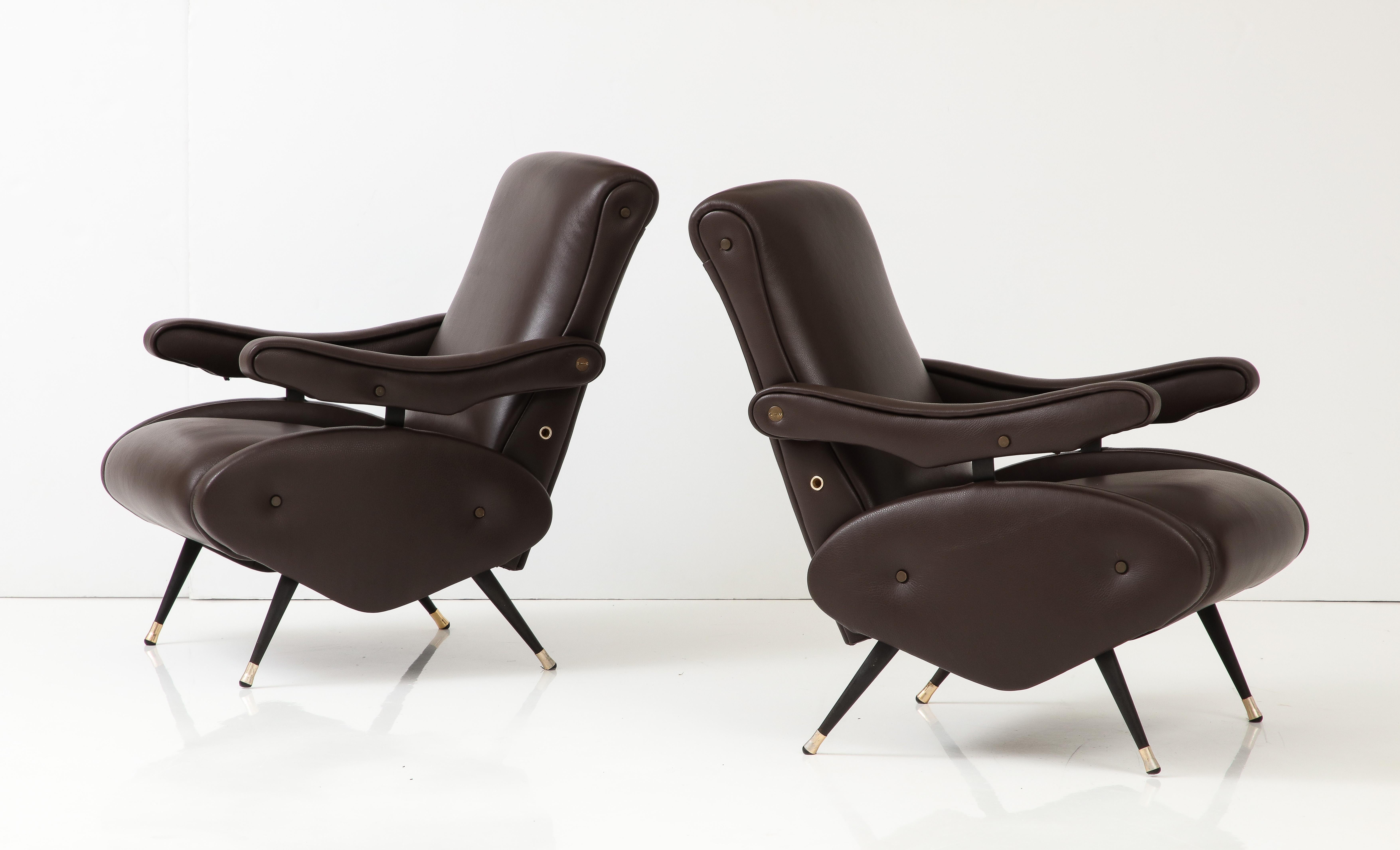 Nello Pini for Novarredo, Pair of Reclining Leather Lounge Chairs, Italy 1959  For Sale 13