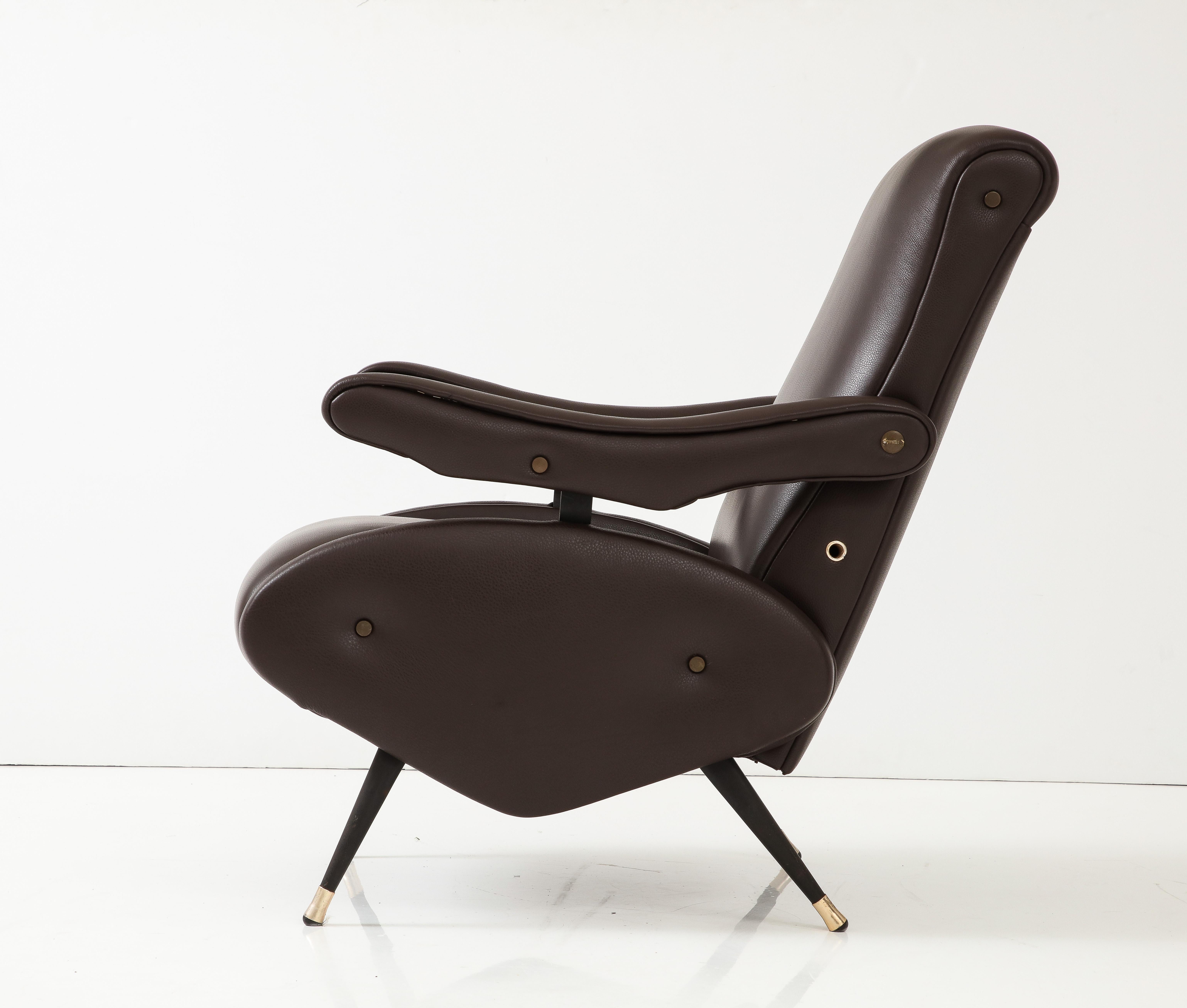 Mid-Century Modern Paire de chaises longues inclinables en cuir Nello Pini pour Novarredo, Italie 1959  en vente