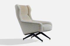 Nello Pini, Lounge Chair, Fabric, Metal, Brass, Italy, 1960s