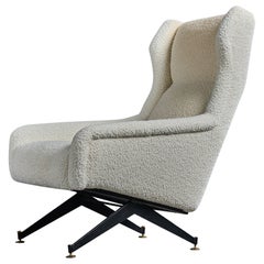 Nello Pini, Lounge Chair, Fabric, Metal, Brass, Italy, 1960s