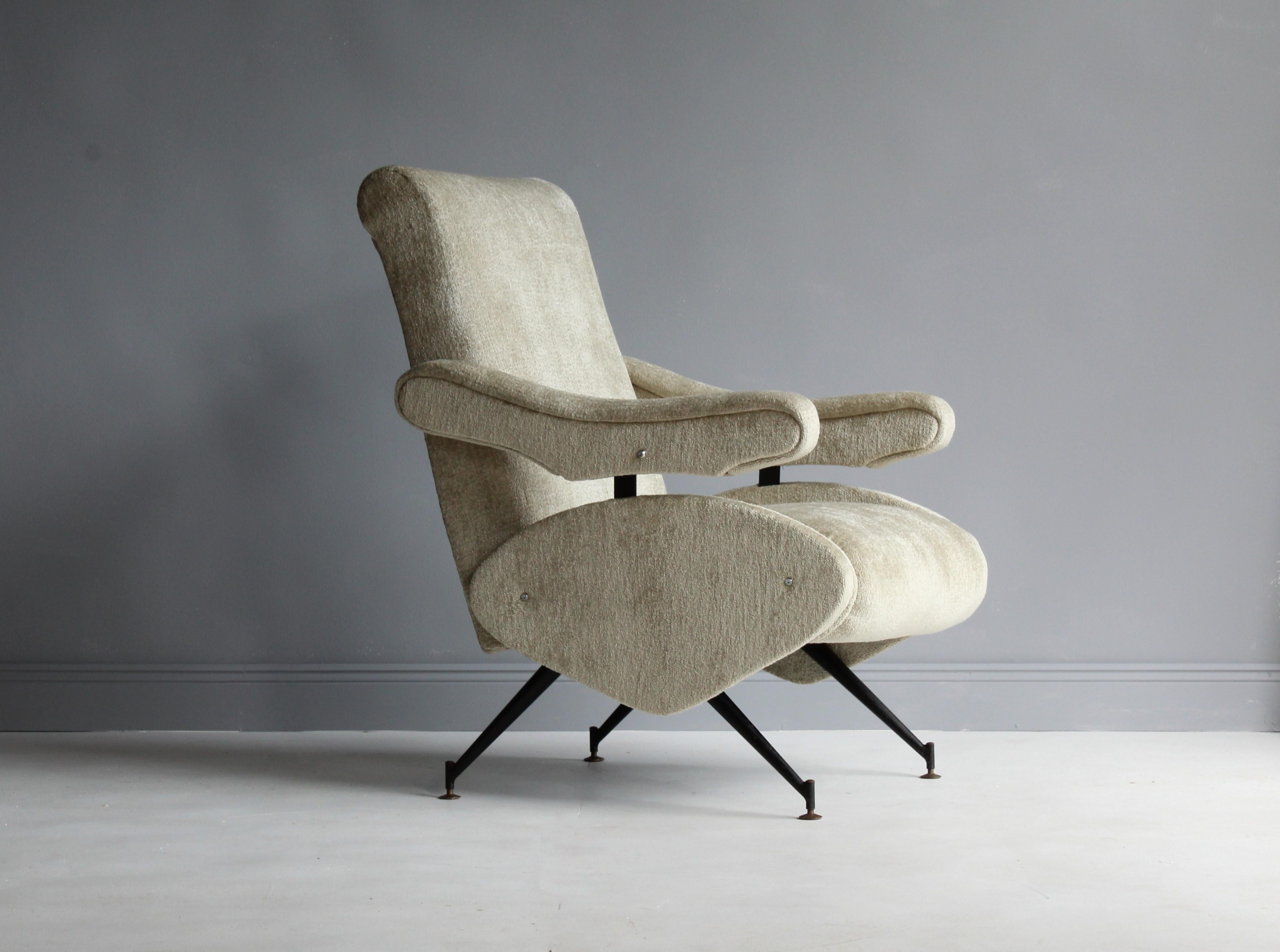 Nello Pini, Rare Italian Lounge Chair, Fabric, Steel, 1950s, Italy 5