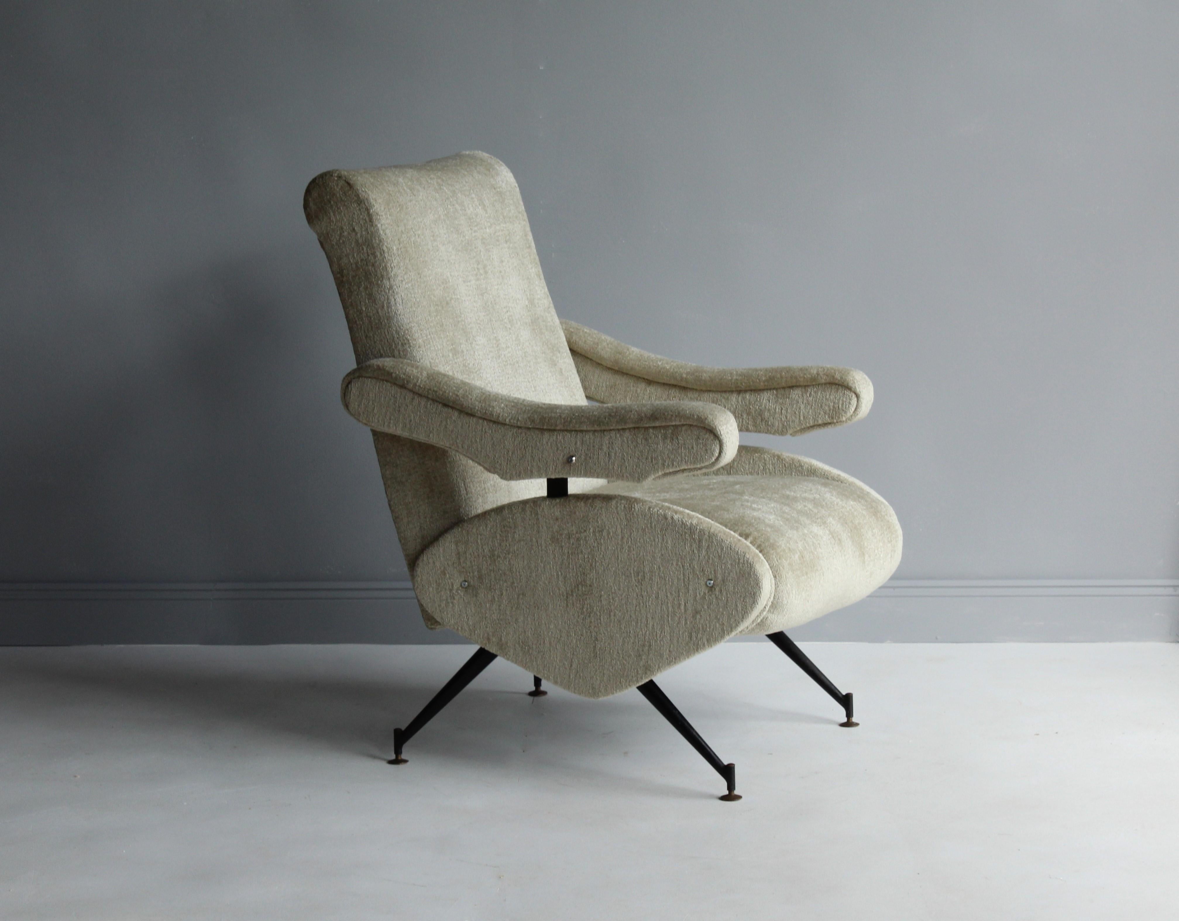 Mid-Century Modern Nello Pini, Rare Italian Lounge Chair, Fabric, Steel, 1950s, Italy