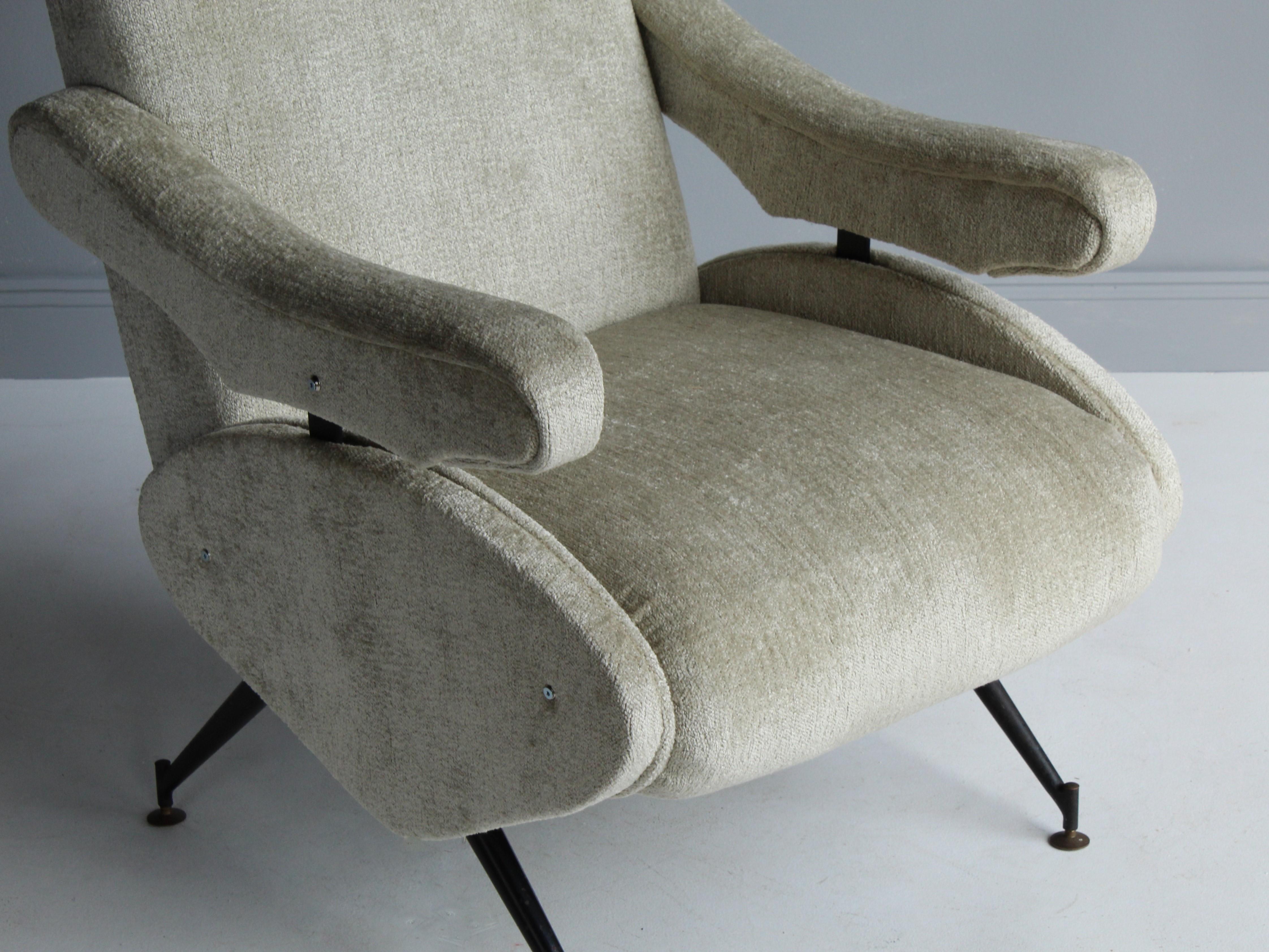 Mid-20th Century Nello Pini, Rare Italian Lounge Chair, Fabric, Steel, 1950s, Italy
