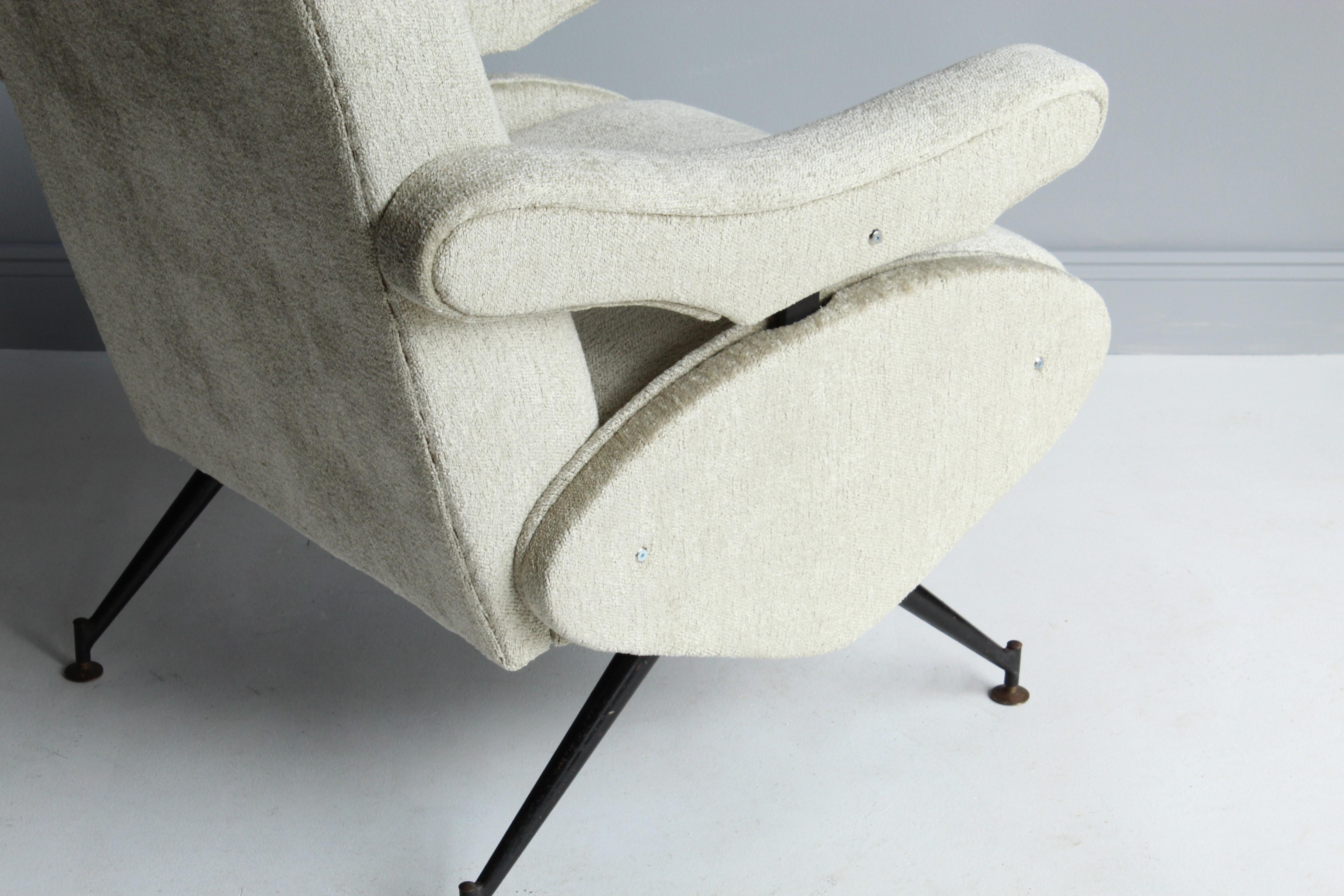 Nello Pini, Rare Italian Lounge Chair, Fabric, Steel, 1950s, Italy 1