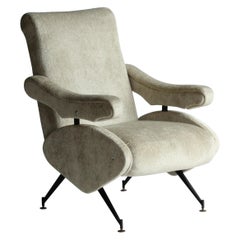 Nello Pini:: rare chaise longue italienne:: tissu:: acier:: années 1950:: Italie