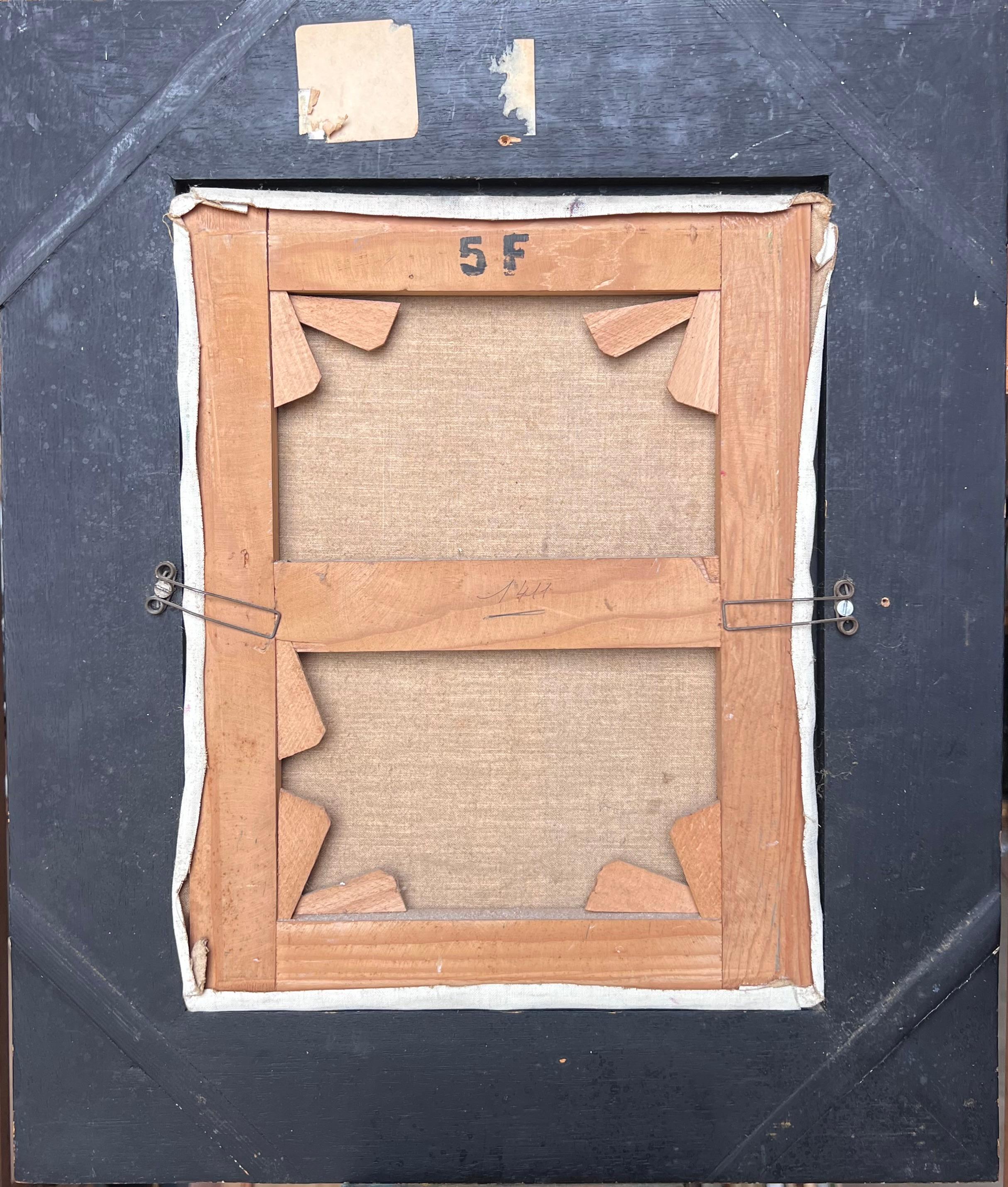 Fine Mid 20th Century French Still Life Oil Painting Flowers in Copper Pitcher For Sale 8