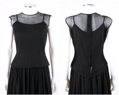 NELLY DE GRAB c.1950s Black Silk Chiffon 3pc Cap Sleeve Top & A Line Skirt Set