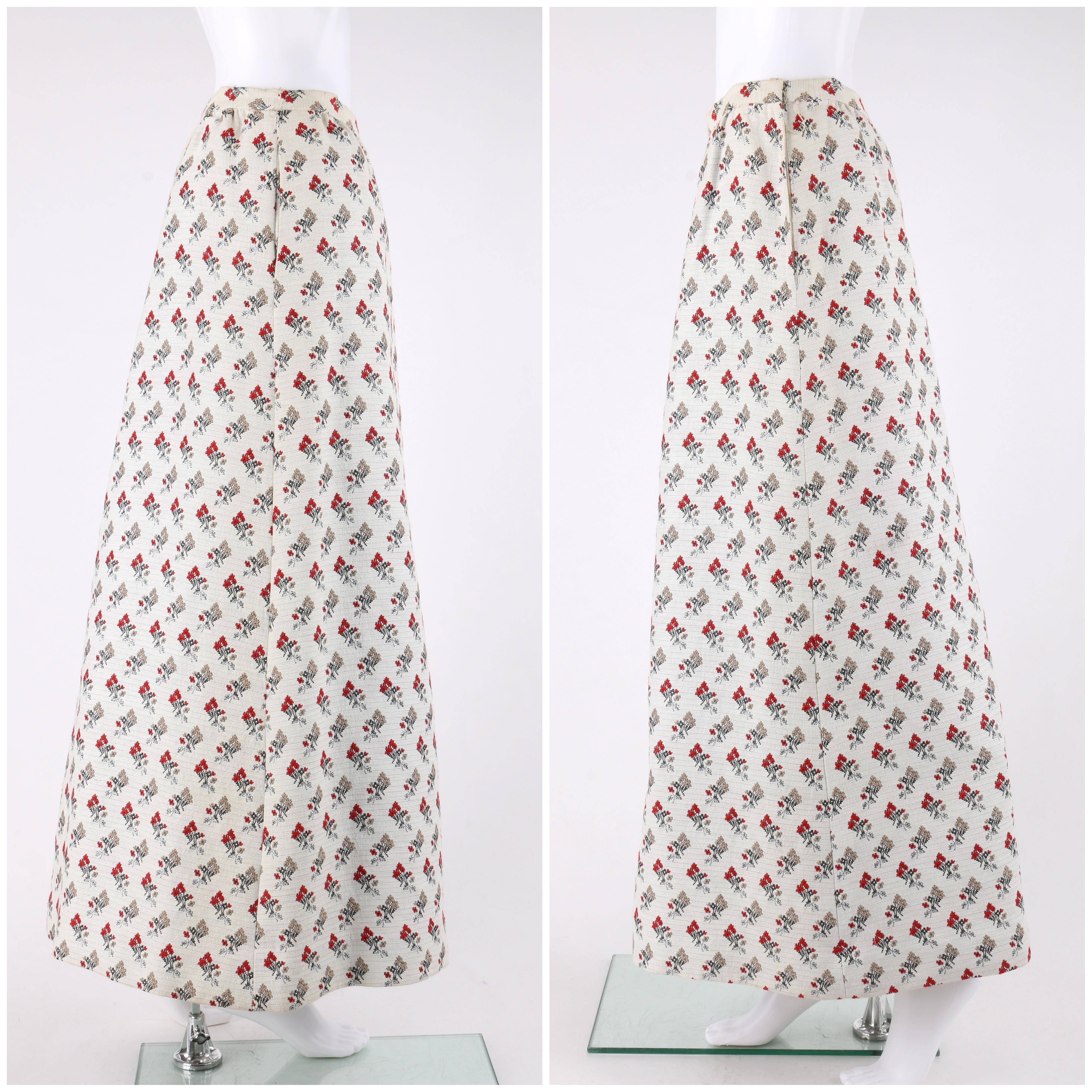 Gray NELLY DE GRAB c.1960's 2Pc Red Satin Blouse Floral Jacquard Maxi Skirt Dress Set For Sale
