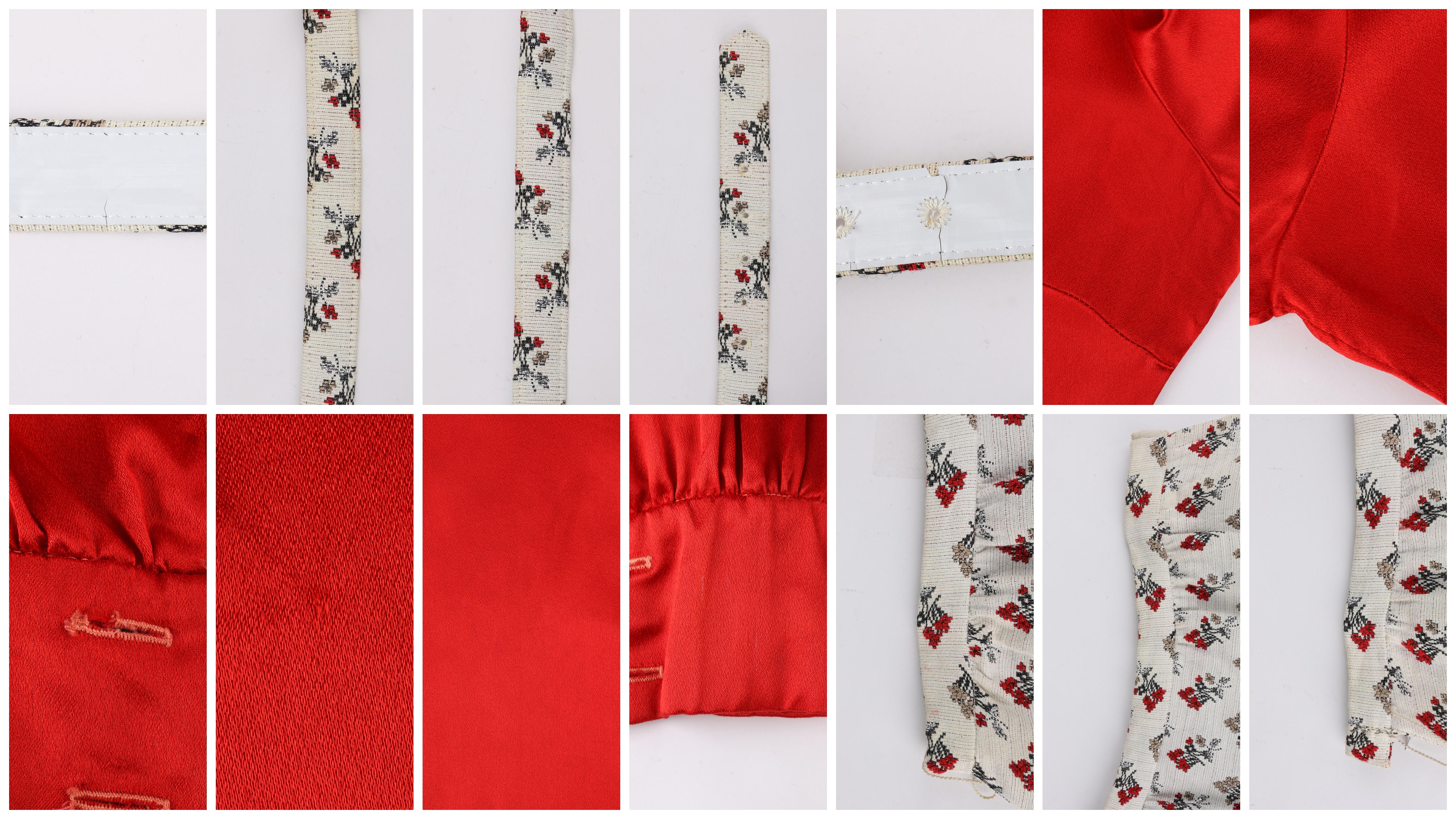 NELLY DE GRAB c.1960's 2Pc Red Satin Blouse Floral Jacquard Maxi Skirt Dress Set For Sale 1