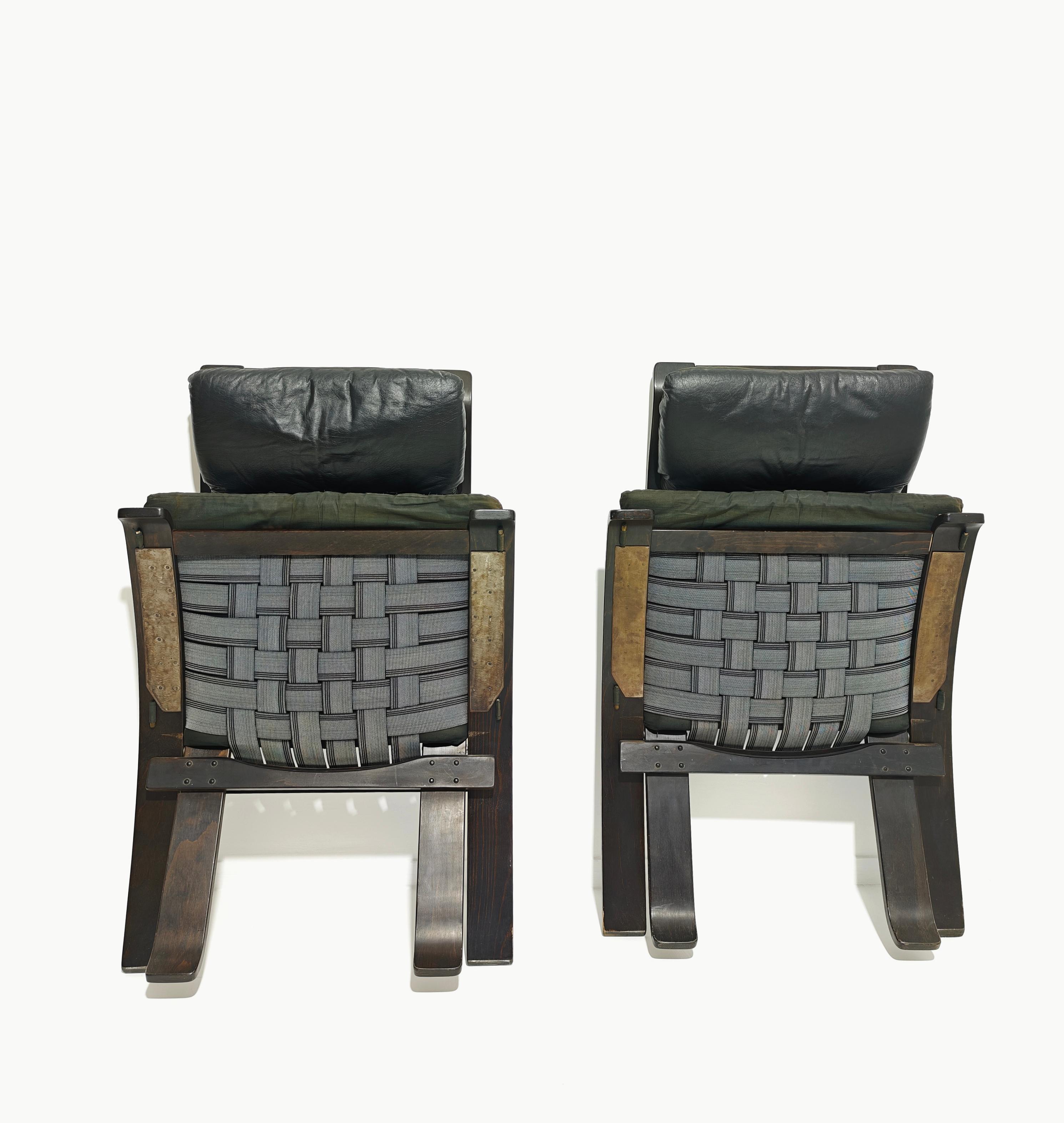 Nelo Arredi Pair of Folding Armchairs in Wood and Leather Italy 80s Mid-Century in vendita 3