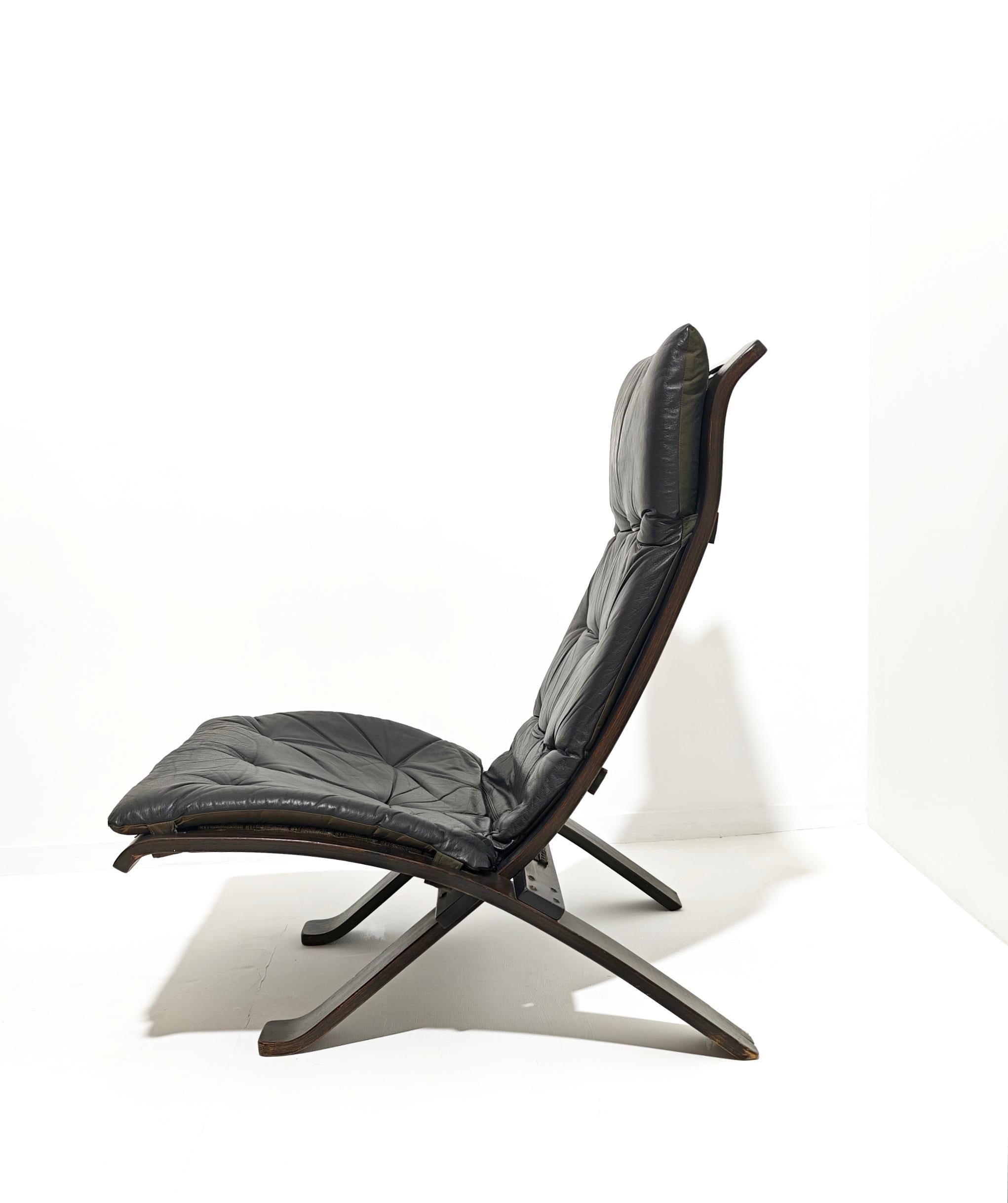 Nelo Arredi Pair of Folding Armchairs in Wood and Leather Italy 80s Mid-Century in vendita 5