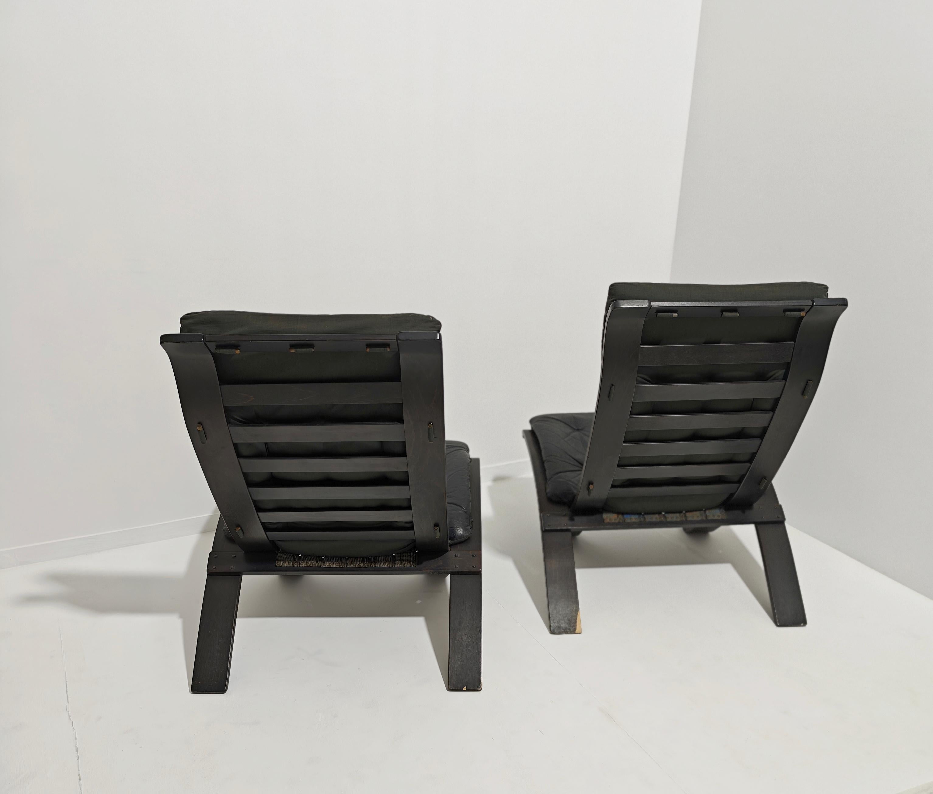 Nelo Arredi Pair of Folding Armchairs in Wood and Leather Italy 80s Mid-Century in vendita 13
