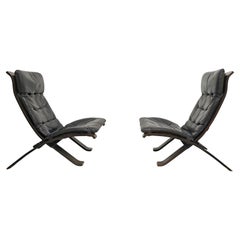 Nelo Arredi Pair of Folding Armchairs in Wood and Leather Italy 80s Mid-Century