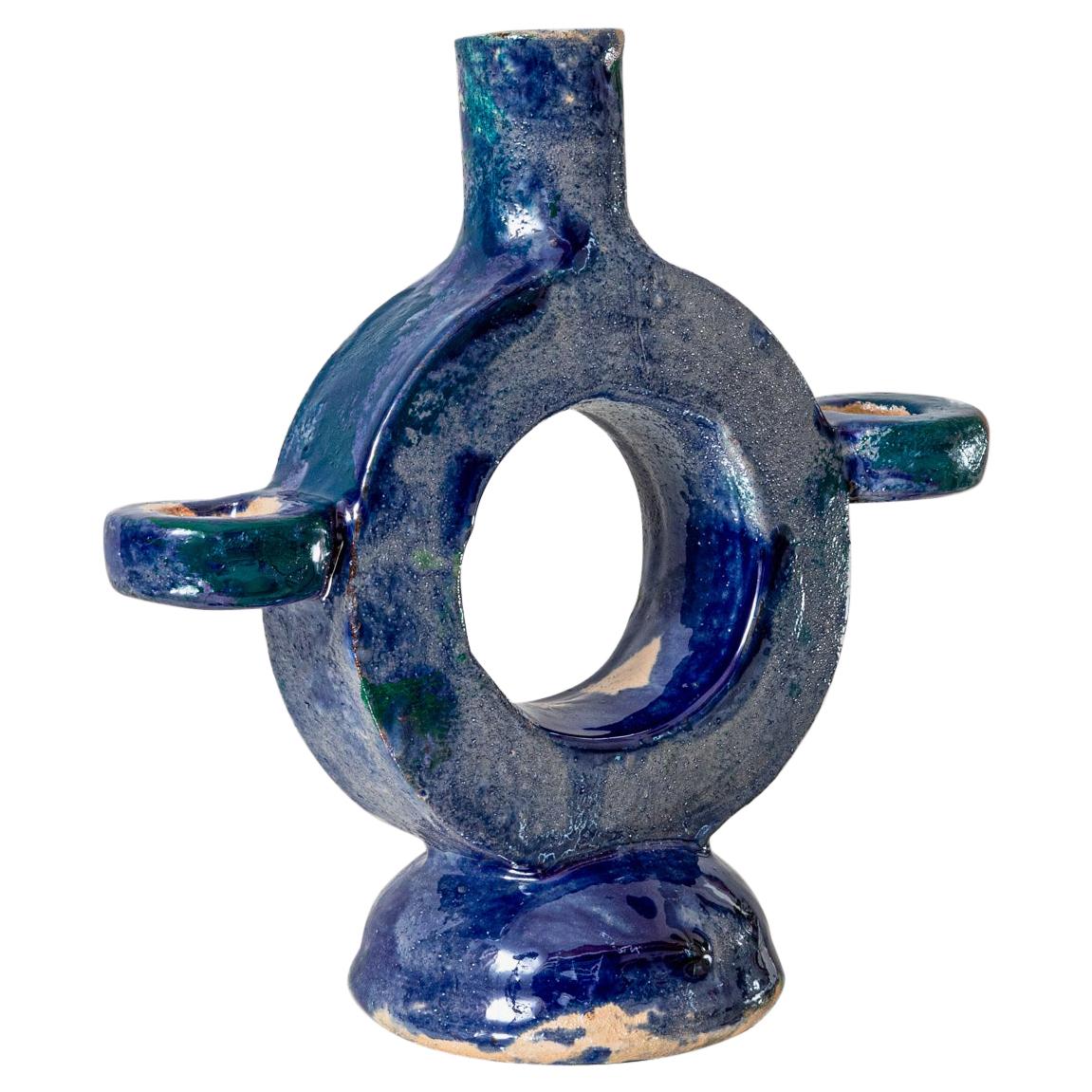 Italian Nelo, Blue and Green Candle Holder For Sale
