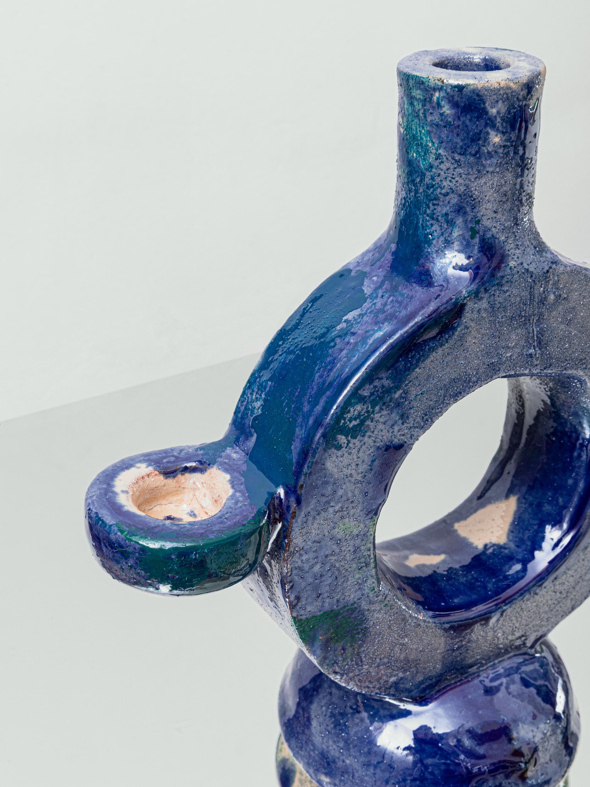 Terracotta Nelo, Blue and Green Candle Holder