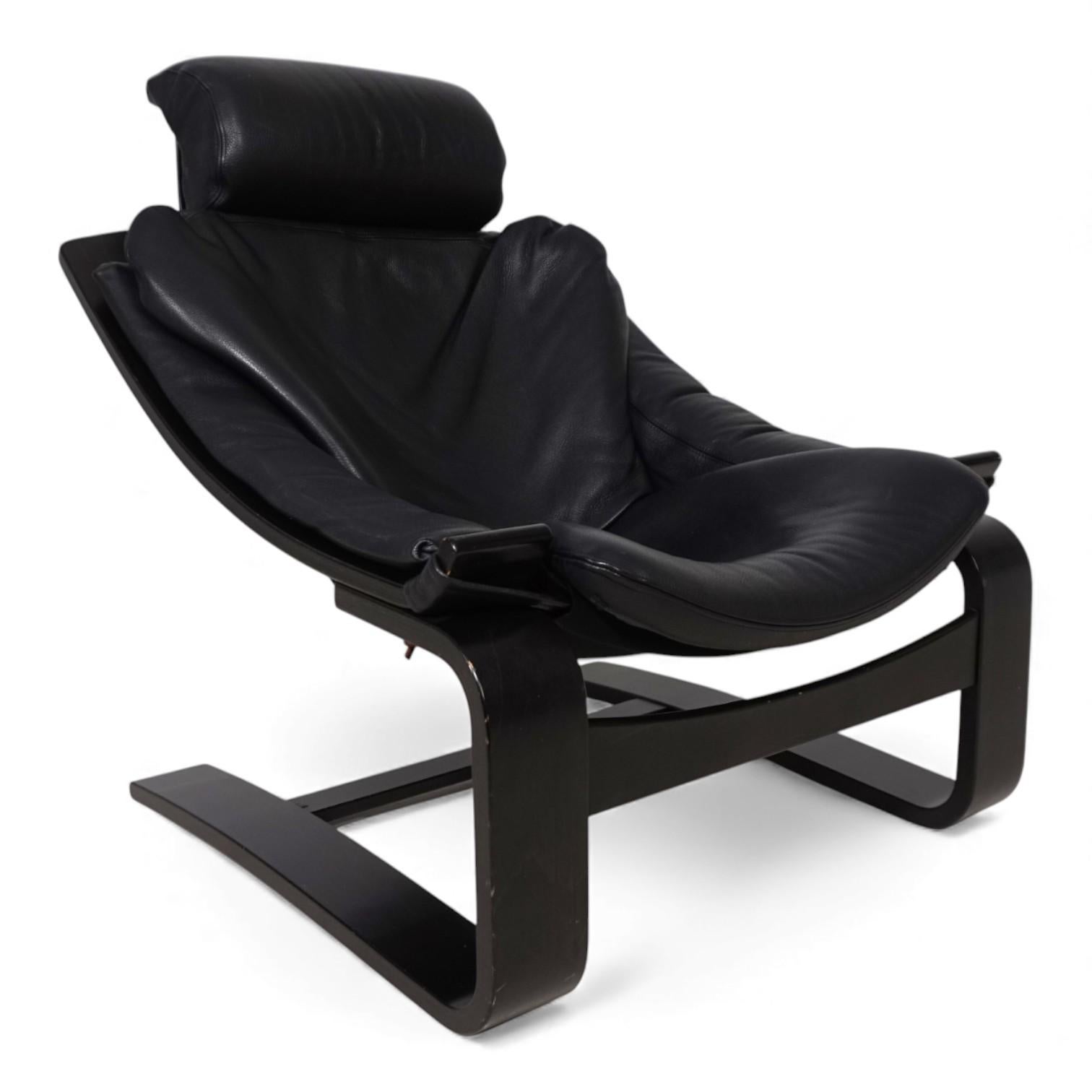 Chaise longue en cuir noir Nelo Kroken par Åke Fribytter, 1970 Bon état - En vente à Ludwigslust, DE