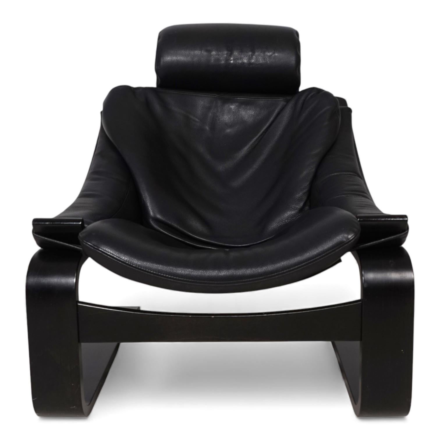 Cuir Chaise longue en cuir noir Nelo Kroken par Åke Fribytter, 1970 en vente