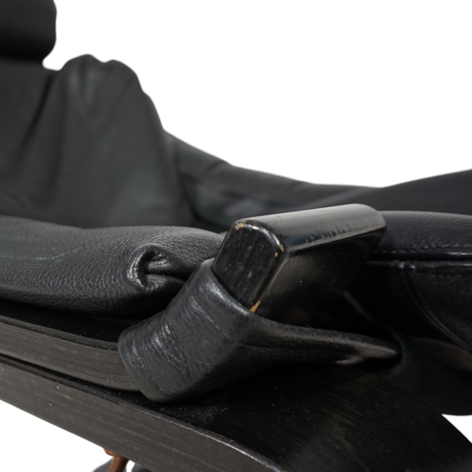 Chaise longue en cuir noir Nelo Kroken par Åke Fribytter, 1970 en vente 1