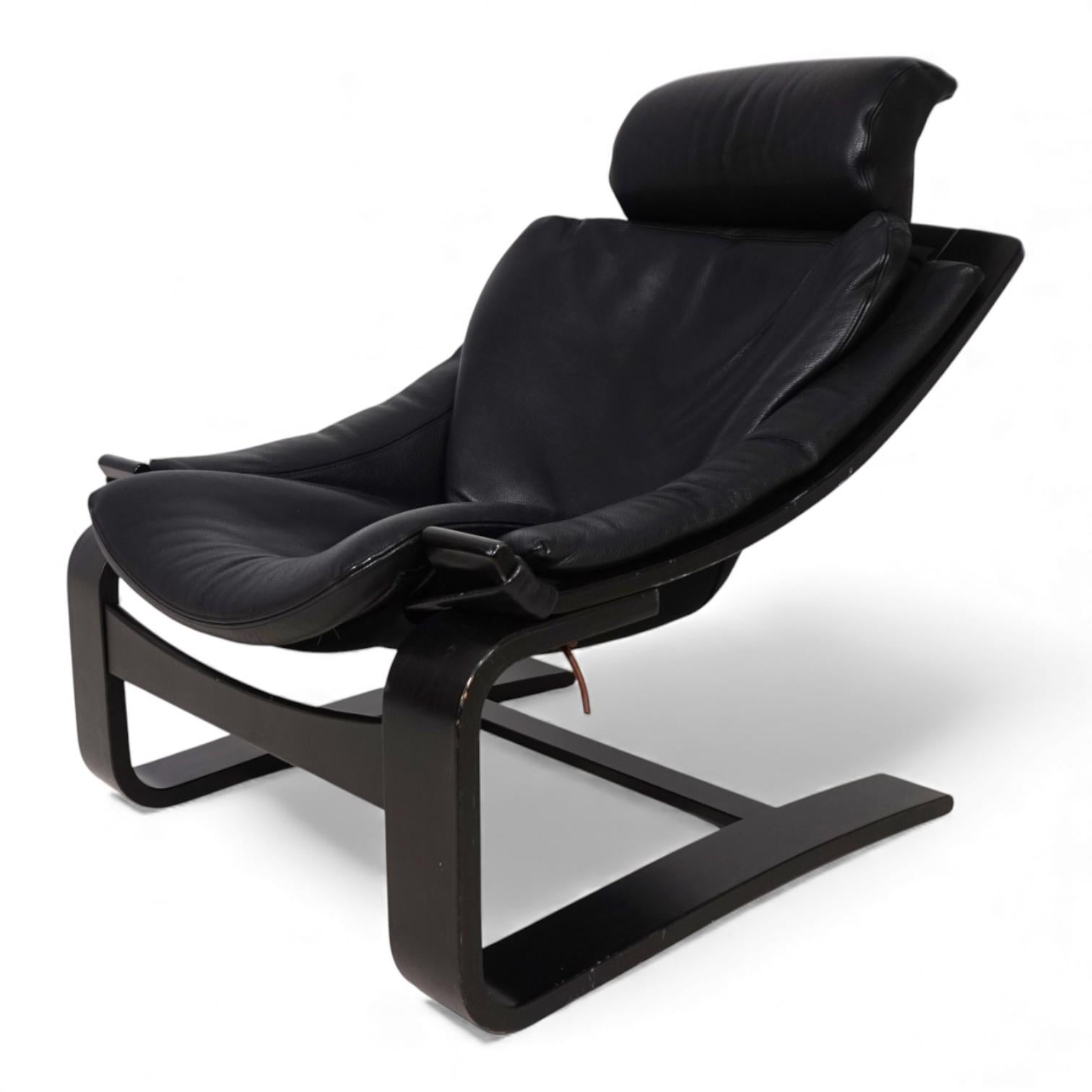 Chaise longue en cuir noir Nelo Kroken par Åke Fribytter, 1970 en vente 2