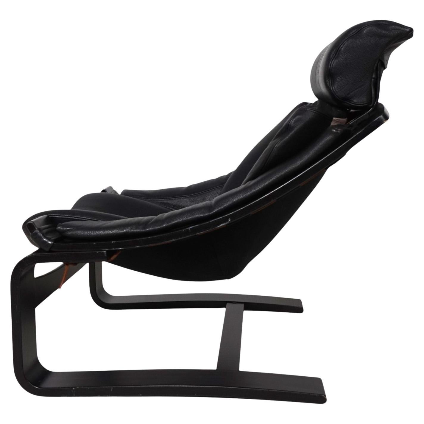 Sedia da salotto in pelle nera Nelo Kroken di Åke Fribytter, 1970