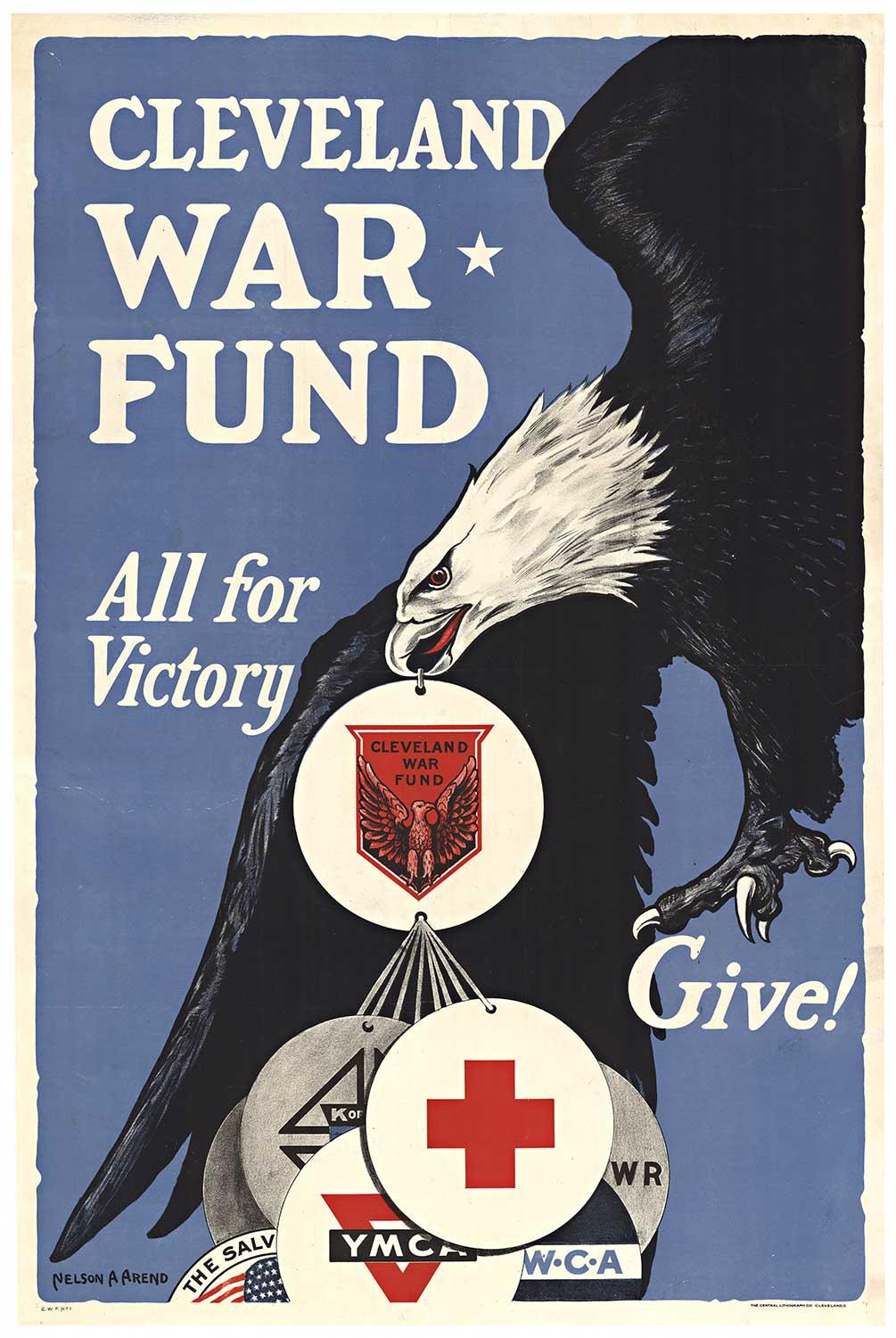 Nelson A Arend Animal Print - Original 'Cleveland War Fund, All for Victory' vintage lithograph poster