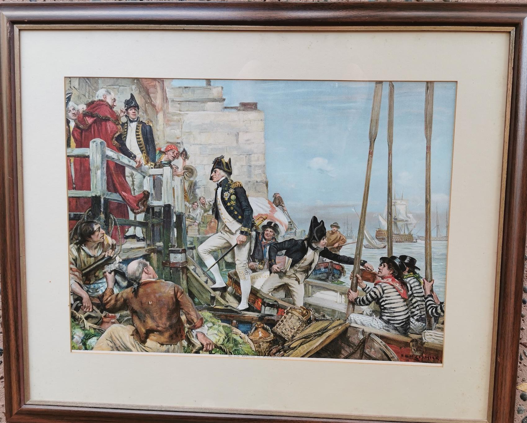 (Lord) Nelson arriving at Portsmouth (from Spithead),
After Arthur David McCormick (1860–1943),
framed color print,
Measures: Image 59 x 42cm high, frame 81 x 67cm high.
