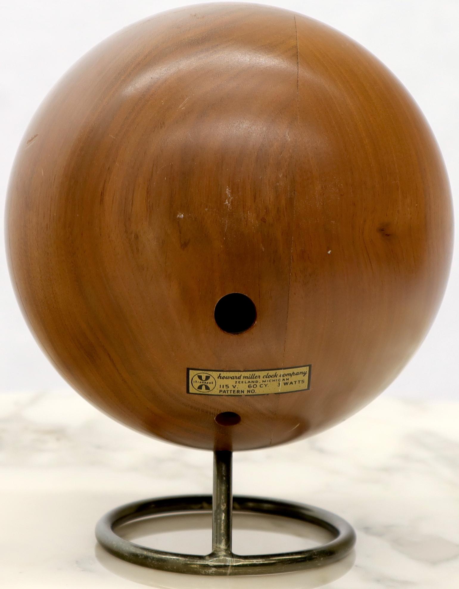American Nelson Chronopak Orb Round Ball Shape Turned Walnut Desk Clock