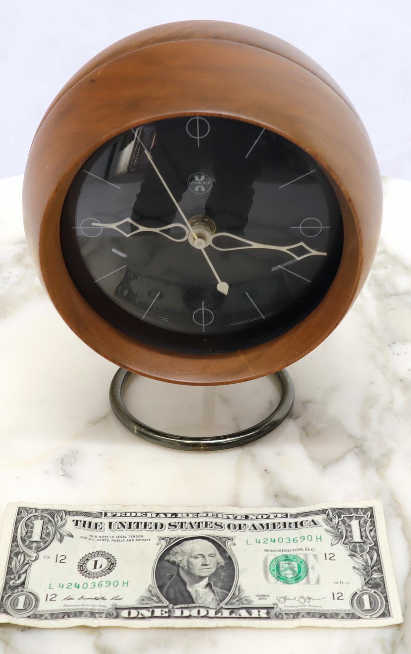 20th Century Nelson Chronopak Orb Round Ball Shape Turned Walnut Desk Clock
