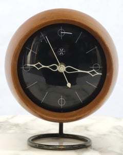 Nelson Chronopak Orb Round Ball Shape Turned Walnut Desk Clock