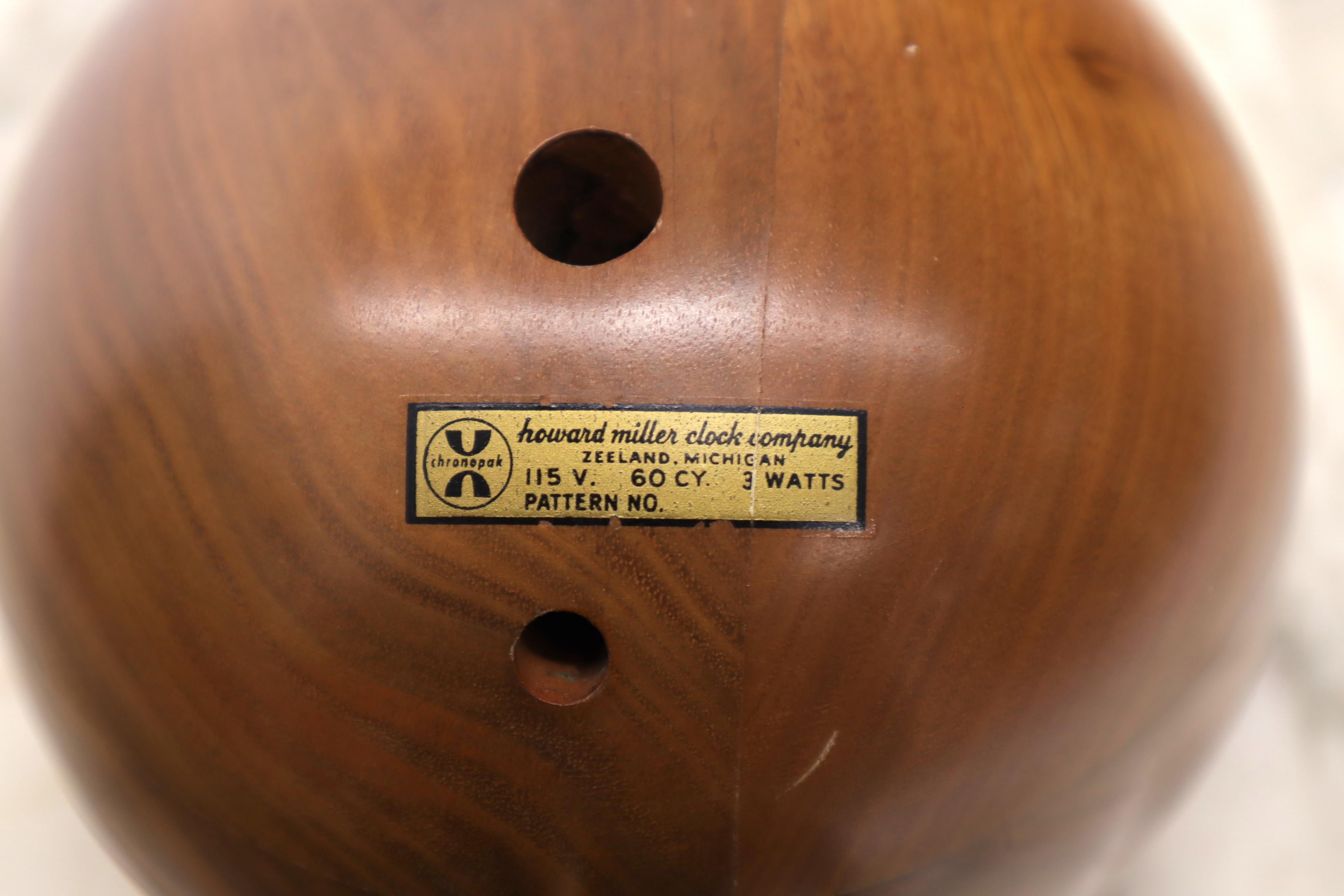 Mid-Century Modern Nelson Chronopak Orb Round Ball Shape Turned Walnut Desk Clock