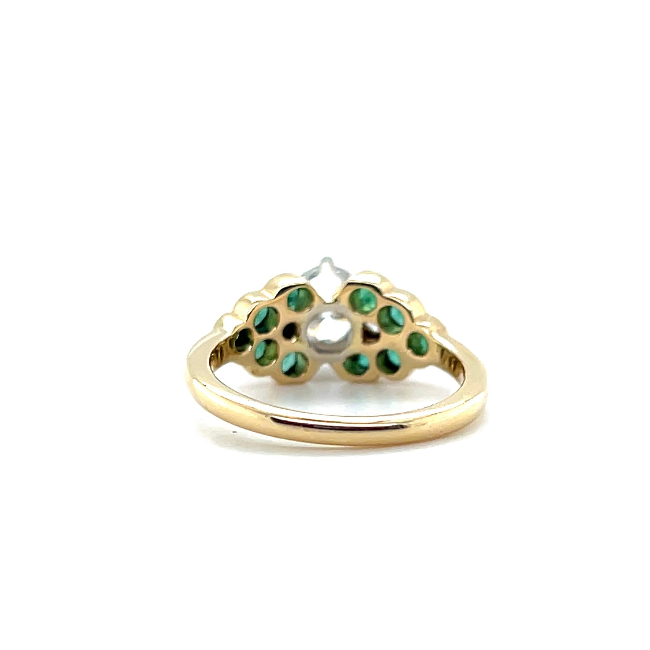 Nelson Coleman Design Bague en or 14k bicolore diamants et émeraudes années 1980 en vente 1