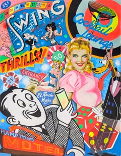 "Happy Hour" Original Contemporary Colorful Pop Art Mixed Media Artwork