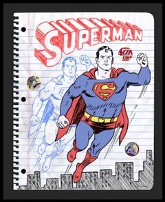 Nelson De La Nuez It's Superman Mixed Media Oil Pastel Sketch 