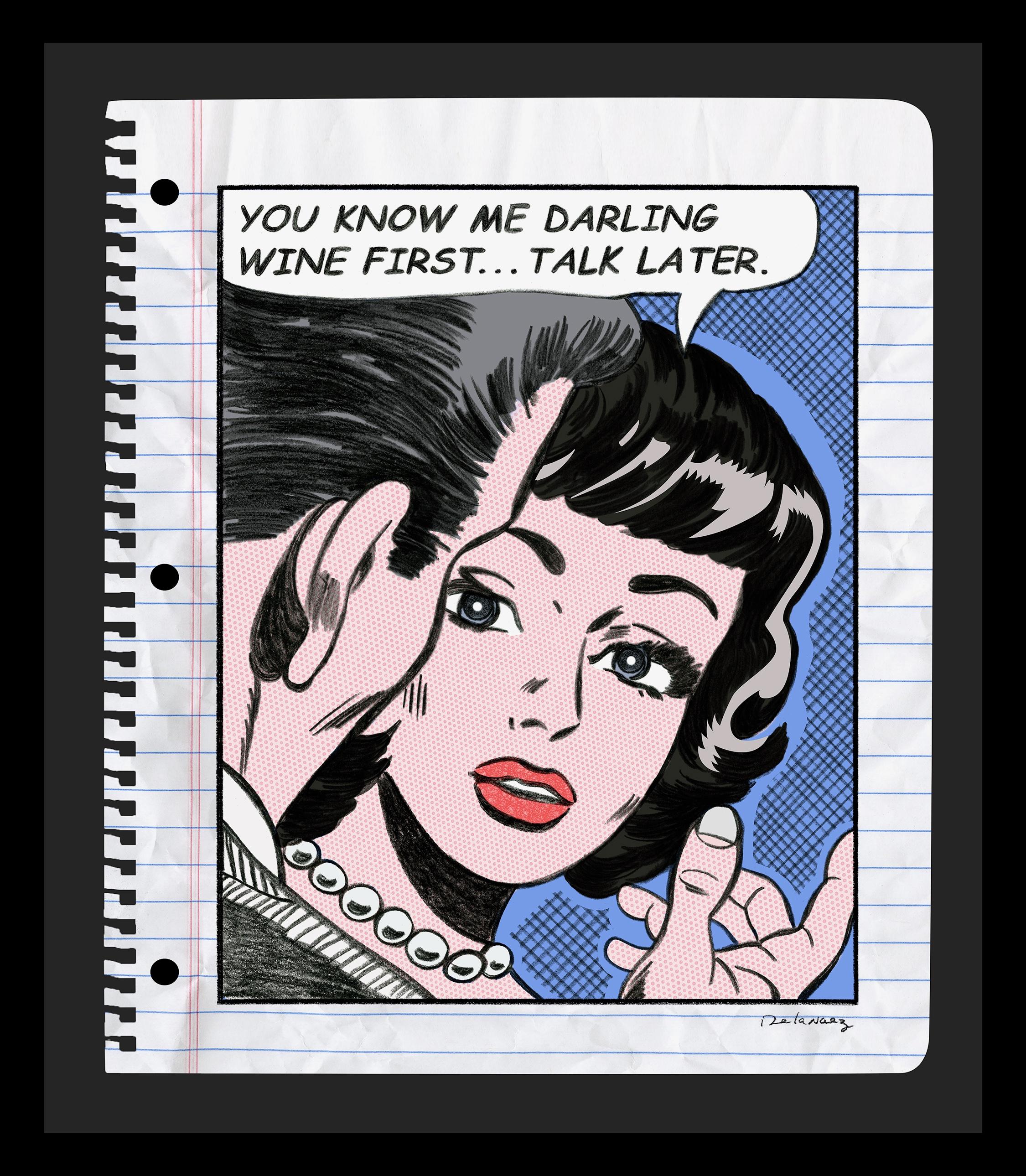 Wine First - Flottant dans un cadre noir - Mixed Media Art de Nelson De La Nuez