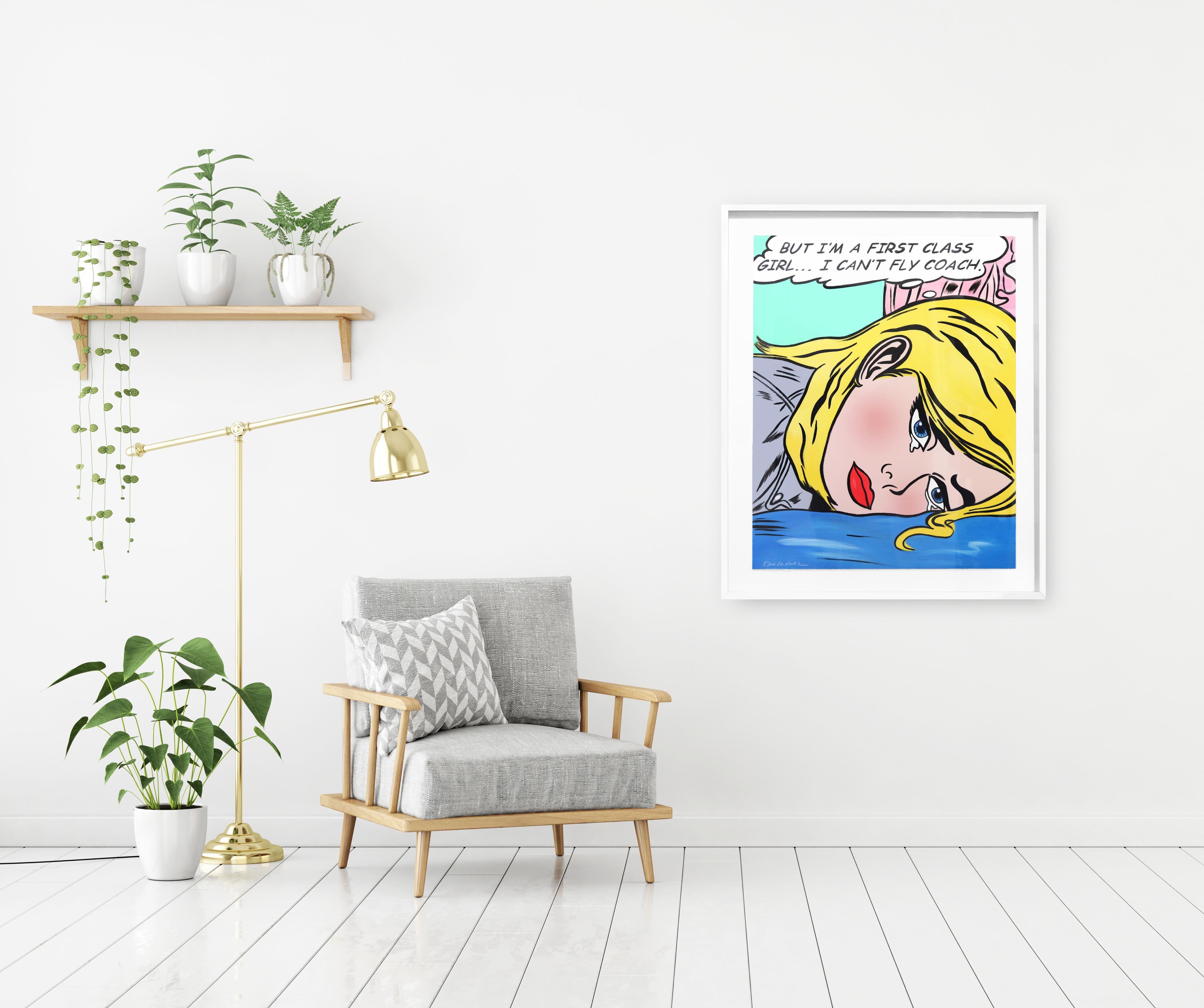 First Class Girl - Framed Original Colorful Blonde Girl Pop Art Painting For Sale 1