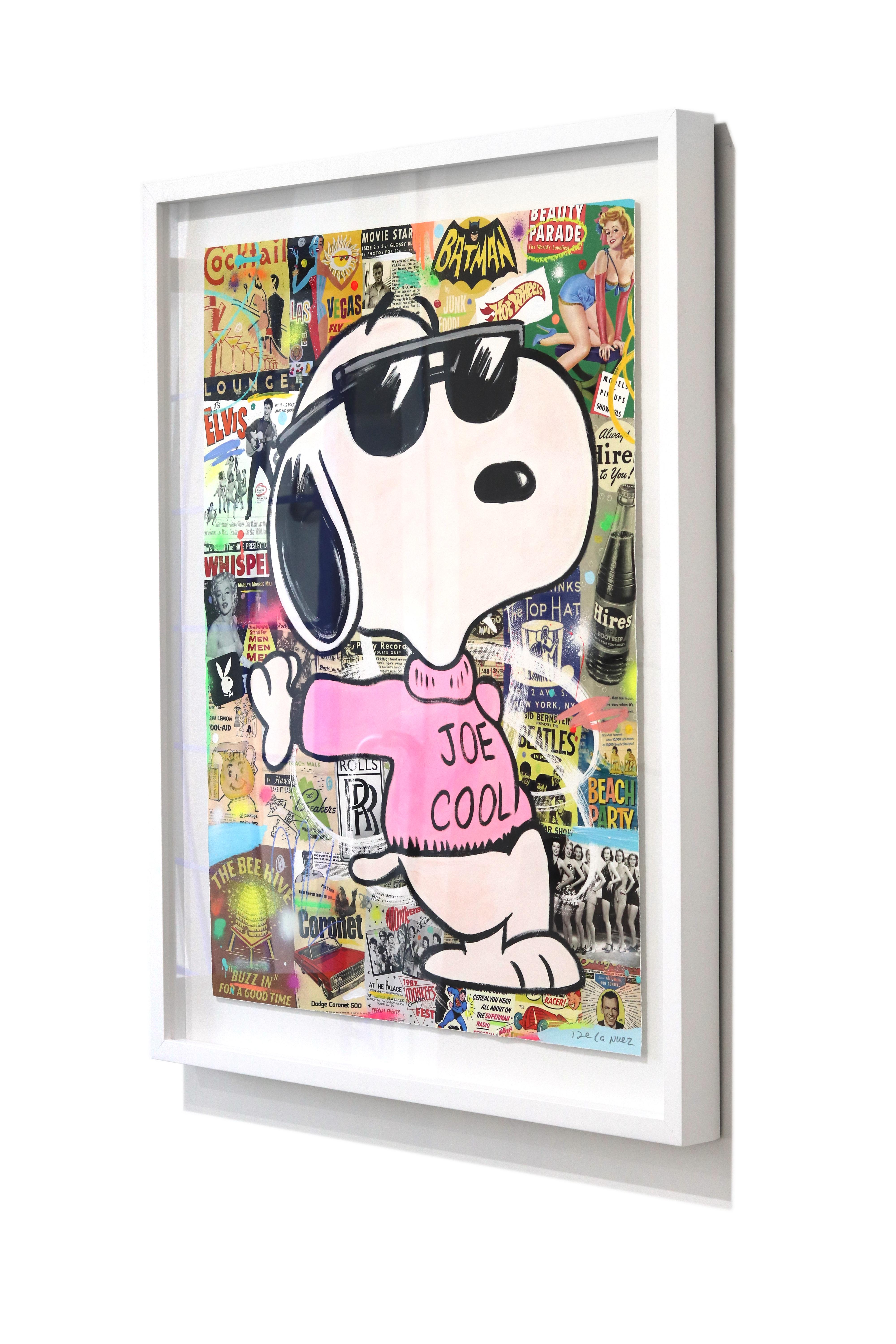 Joe Cool Stance - Peinture originale encadrée Figurative Snoopy Cartoon Pop Art en vente 2