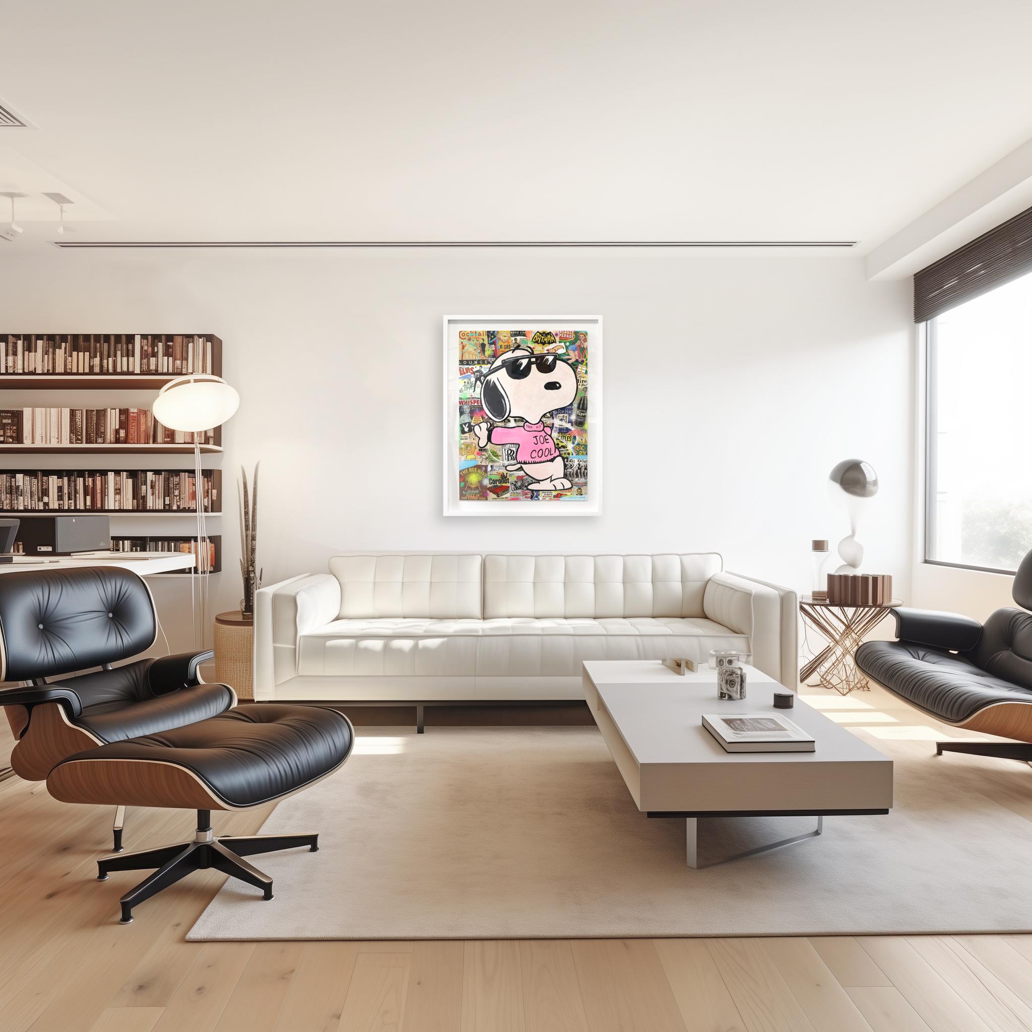 Joe Cool Stance - Peinture originale encadrée Figurative Snoopy Cartoon Pop Art en vente 4