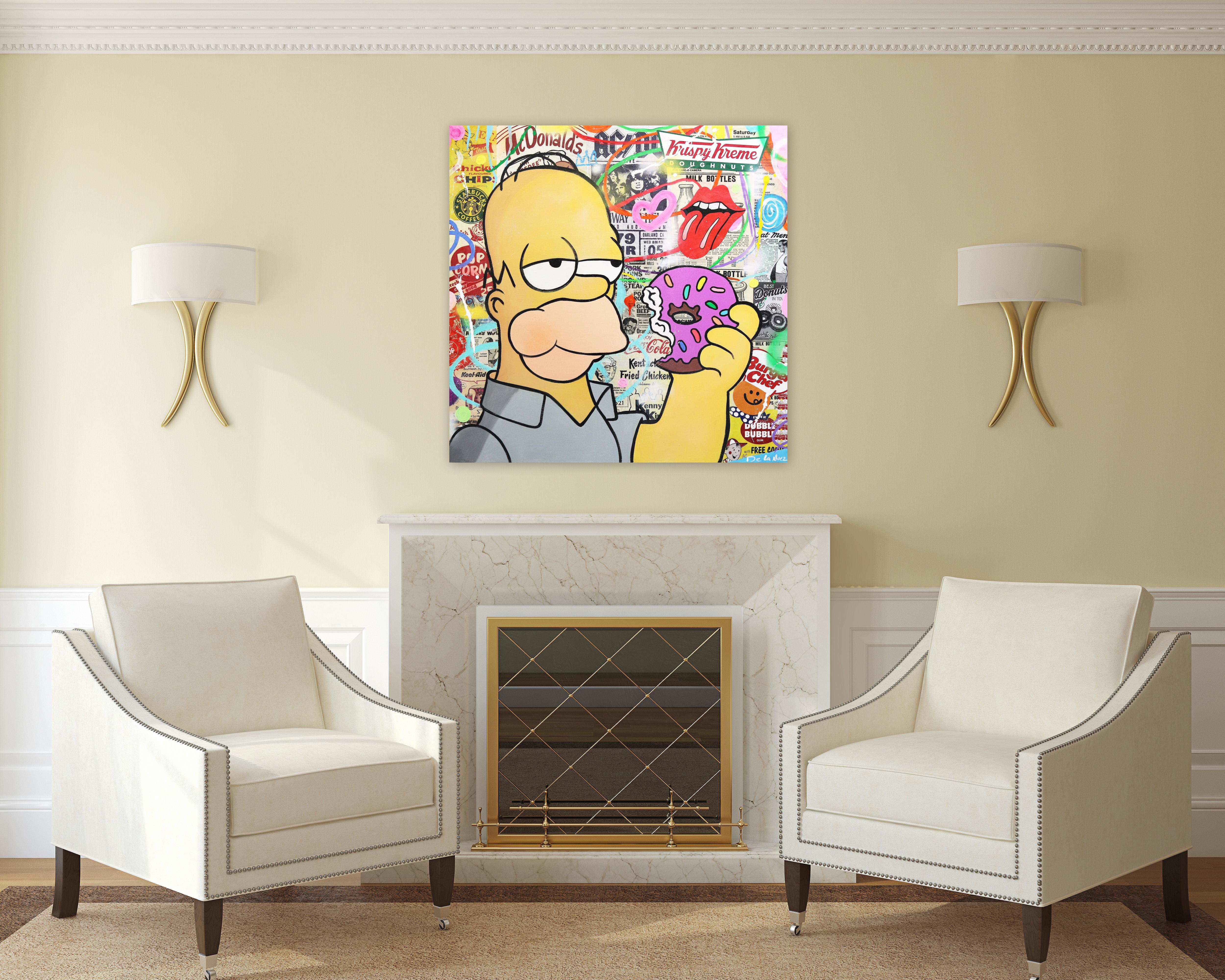 Junk Food Junkie - Gran Pintura Pop Art Original sobre Lienzo - Painting de Nelson De La Nuez